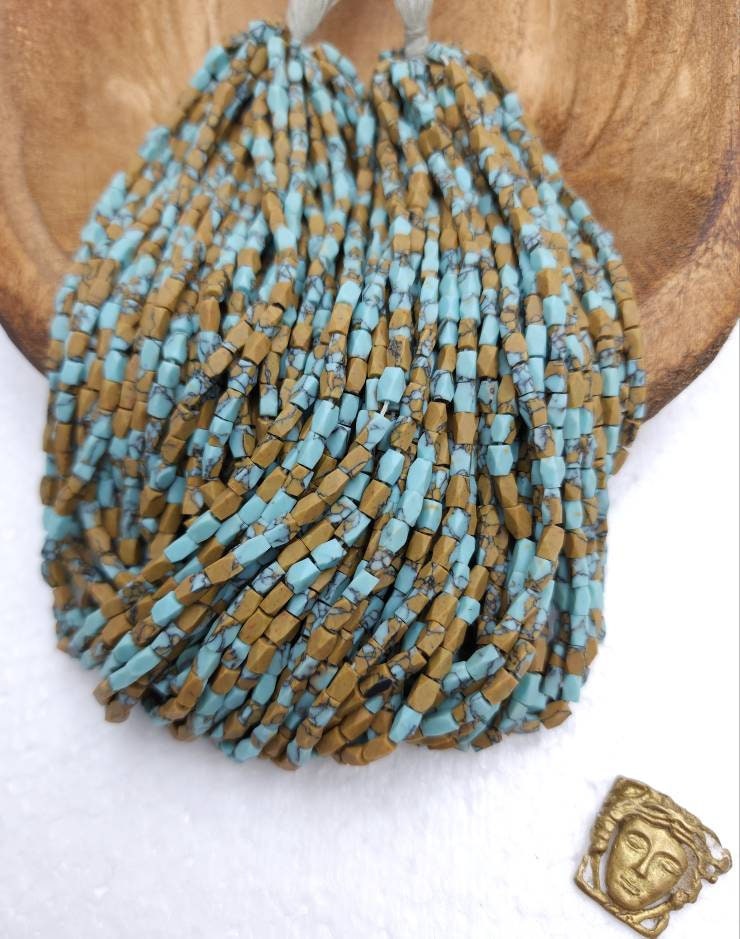 Afghan Howlite Stone Faceted Rectangular Beads 4-5mm×3mm Strand 11-12" 55-58 Beads / Jewelry Making Supplies.