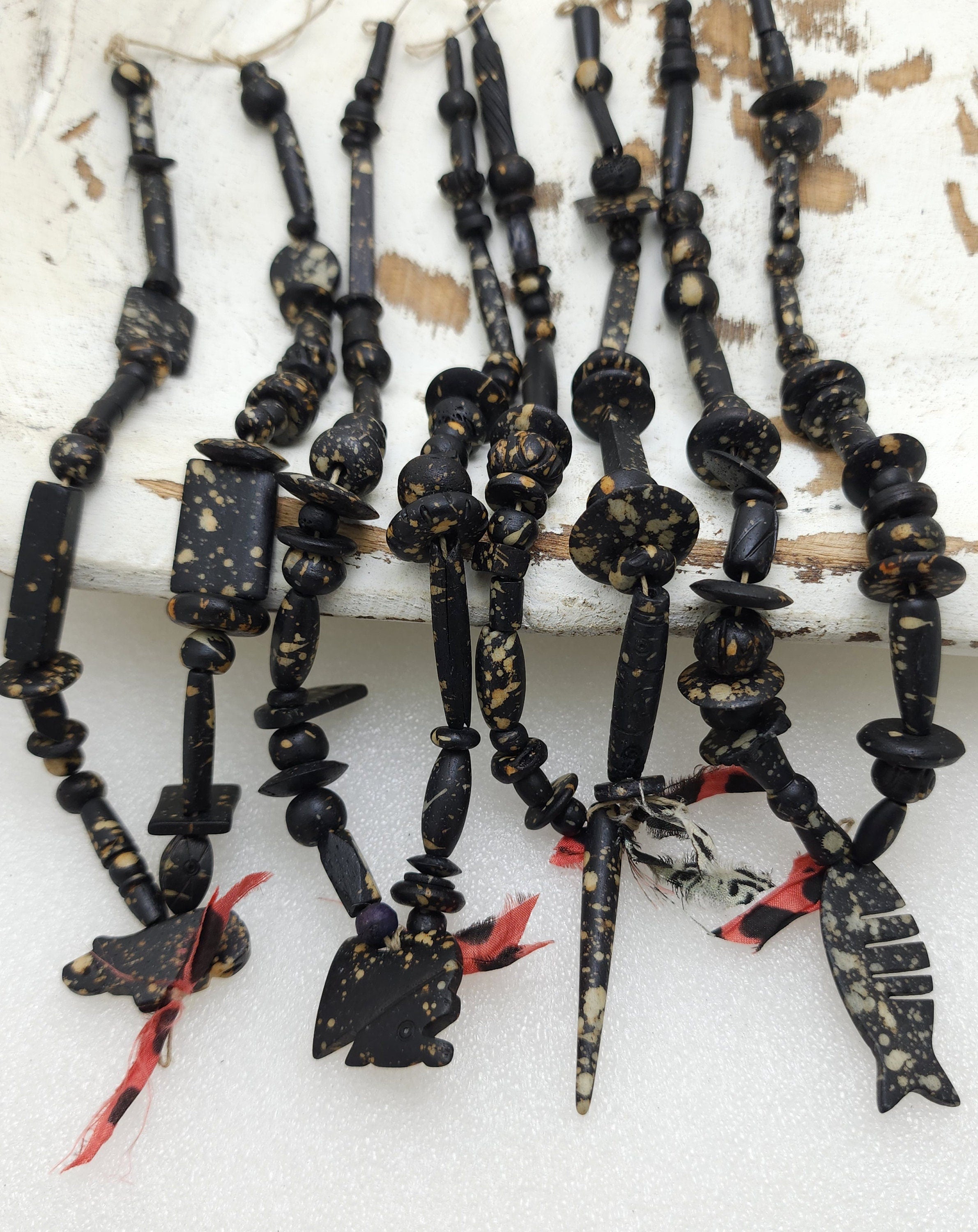 Splattered Black Bone Beads / Strand 14"+ Variety Of Bone Beads / Tribal / Ethnic / Boho / Fun Beads / Jewelry Making Supplies.