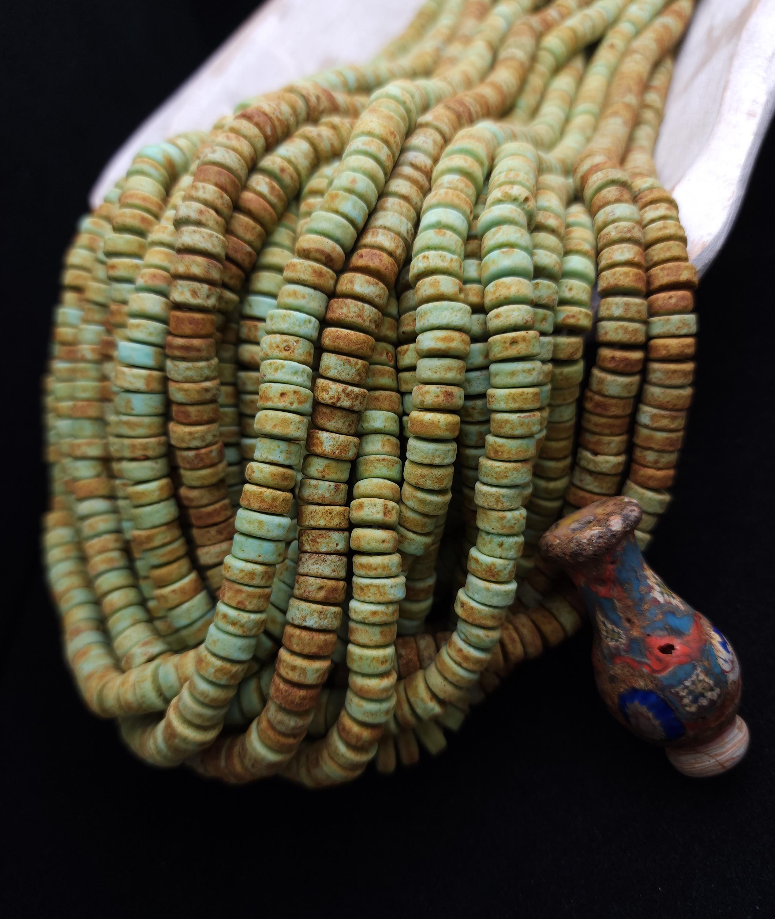 Pistachio Green Glass Beads / Rustic / Strand 10" 8mm / Java Indonesia Beads / Jewelry Making Supplies / Craft.
