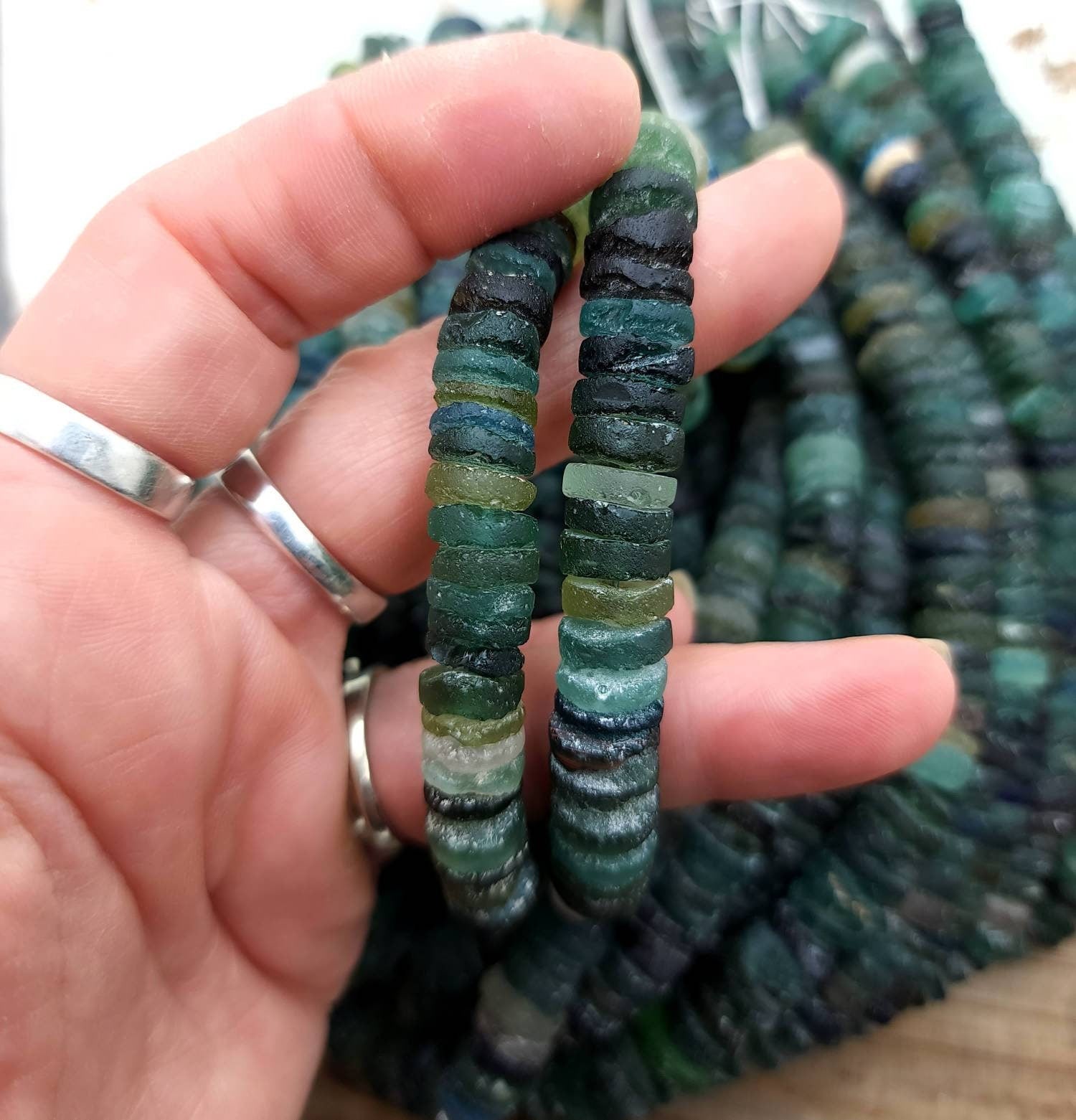 Beautiful Large Authentic Genuine 100% Ancient Roman Glass Shaped Discs / Choose Strand Length 7" or 14" 8-9 Or 10mm / Jewelry Supplies.