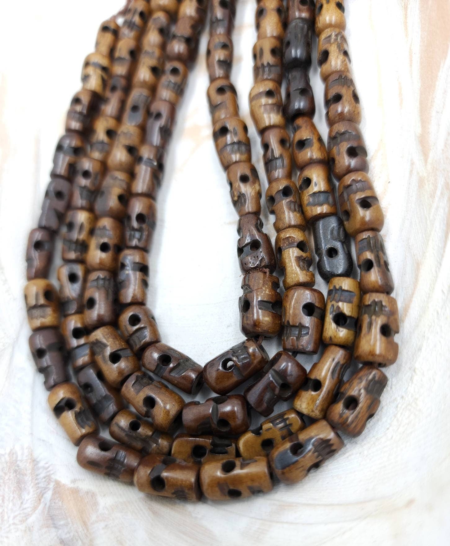 Skull Bone Beads / Tibetan Bone Skull Beads / Hand Carved Skull Beads / Kali Skull Beads / Strand 10" / Jewelry Supplies
