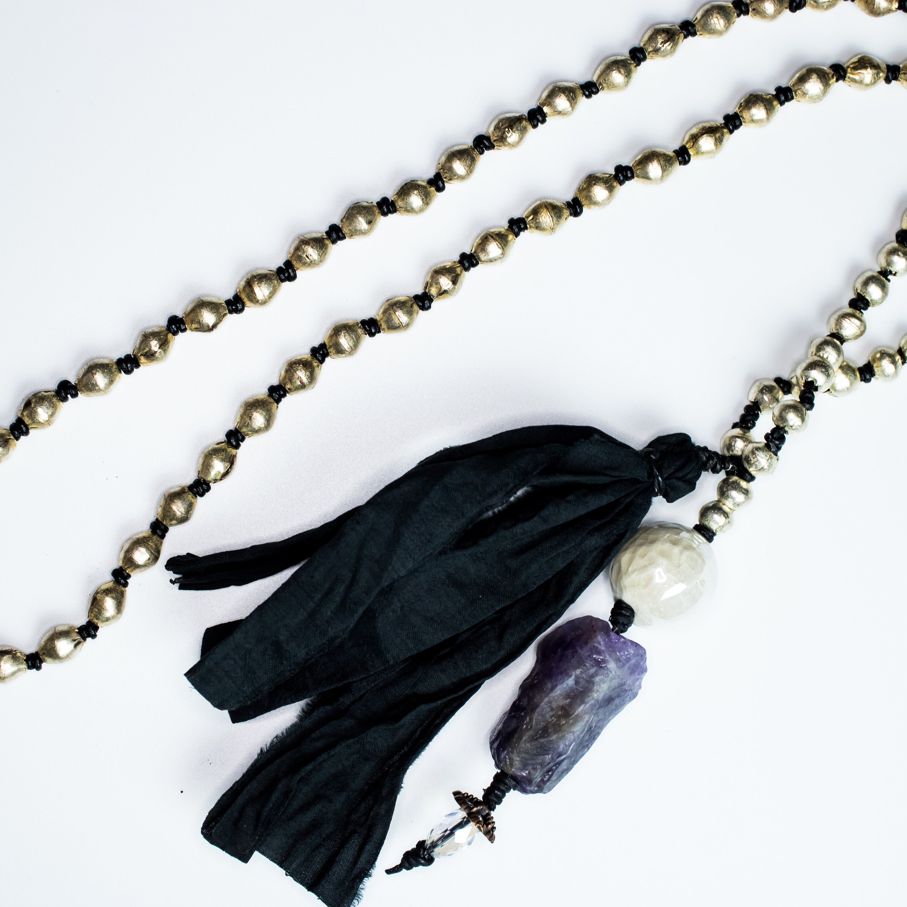 Moons | Amethyst | Ceramic | Ethiopian Metal | Sari Silk | Swarovski Crystal | Leather