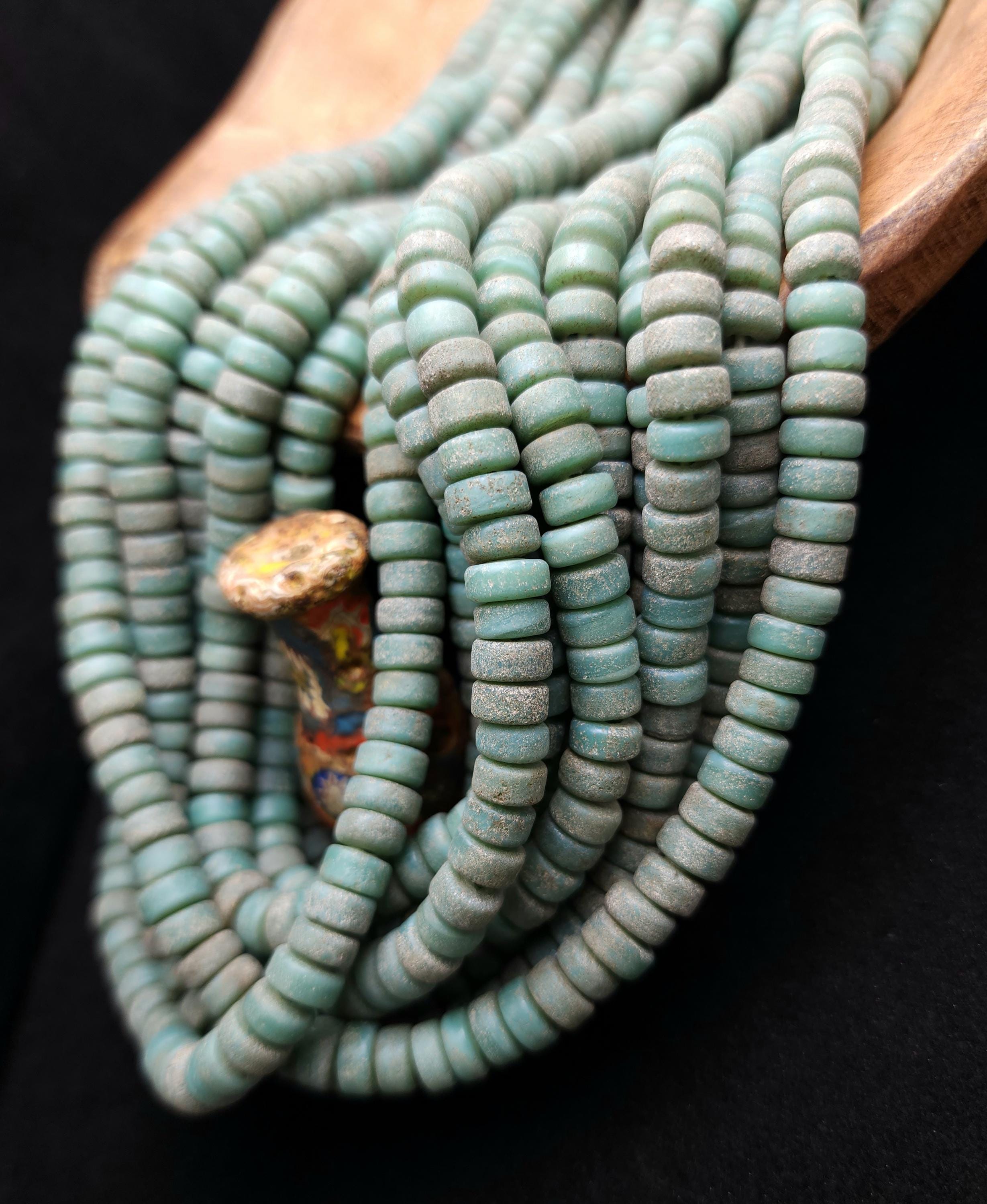 Soft Green Glass Beads / Rustic Beads / Strand 10" 8mm / Java Indonesia Beads / Jewelry Making Supplies / Craft.