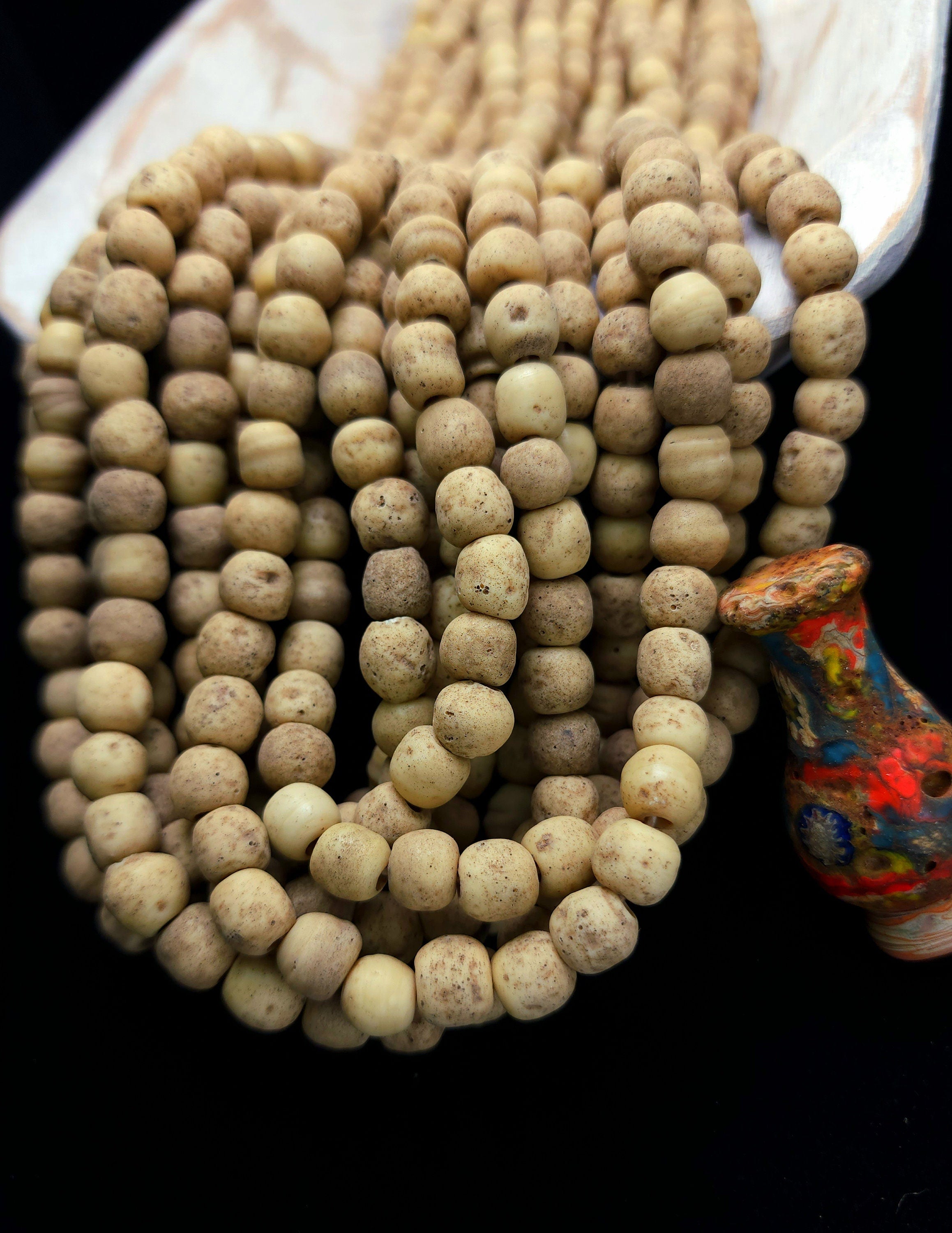 Handmade Indonesian Glass Beads / Java Rustic Beads / Strand 10" 28-30 Beads 9mm Beige / Jewelry Making Supplies.