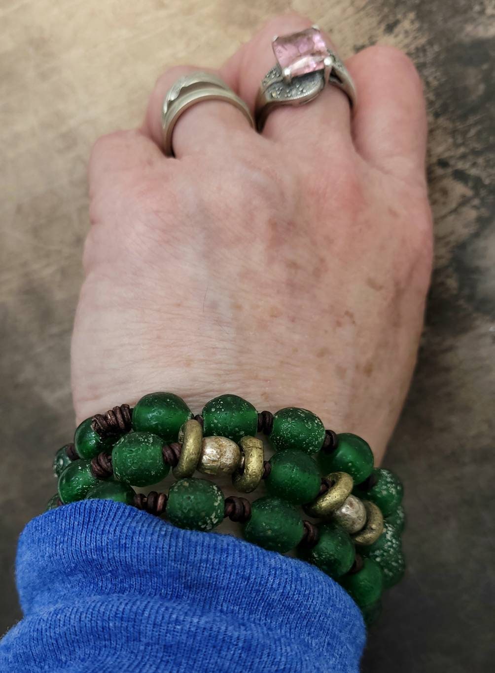 Beautiful Leather Bracelet / Bracelet for Men or Women / Antique Rustic Indonesian Glass Bead Jewelry/Boho/Tribal / Native American/ Ethnic.
