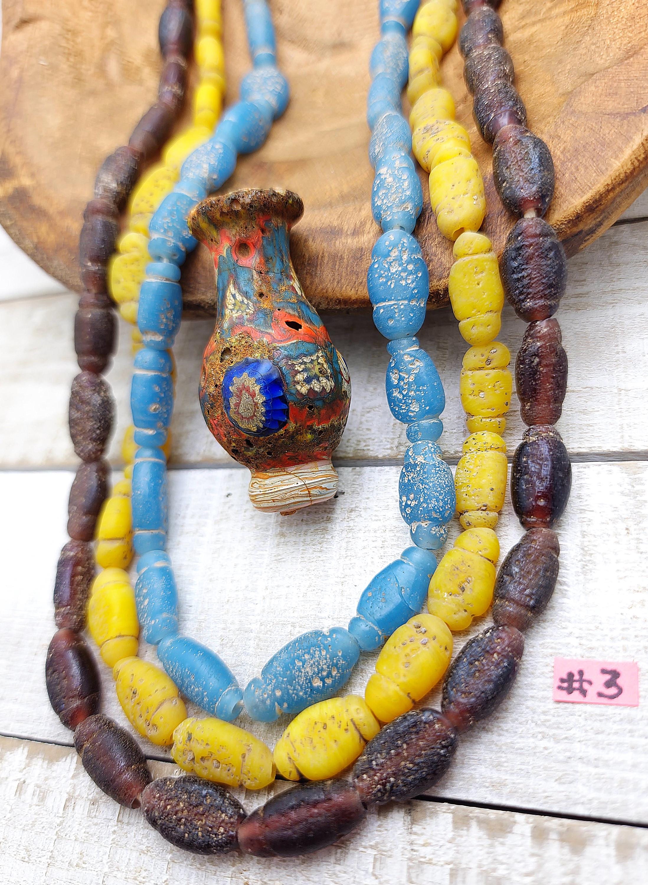 Lot of 3 Full Strand 22" 15-17mm, Glass Beads with Rustic Accent, Old, Indonesian Beads, Lampwork Beads, Jewelry Making Supplies.