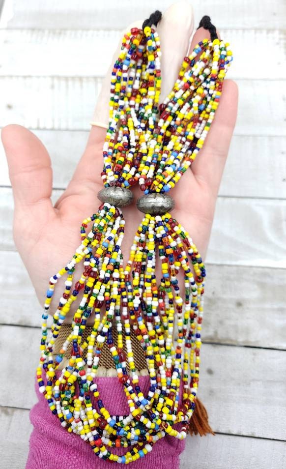 Necklaces Made In Afghanistan  Glass Seed Beads Strand 15-16"/ Glass Beads /Solid Brass Beads / Solid Copper Beads /  Jewelry Supplies.
