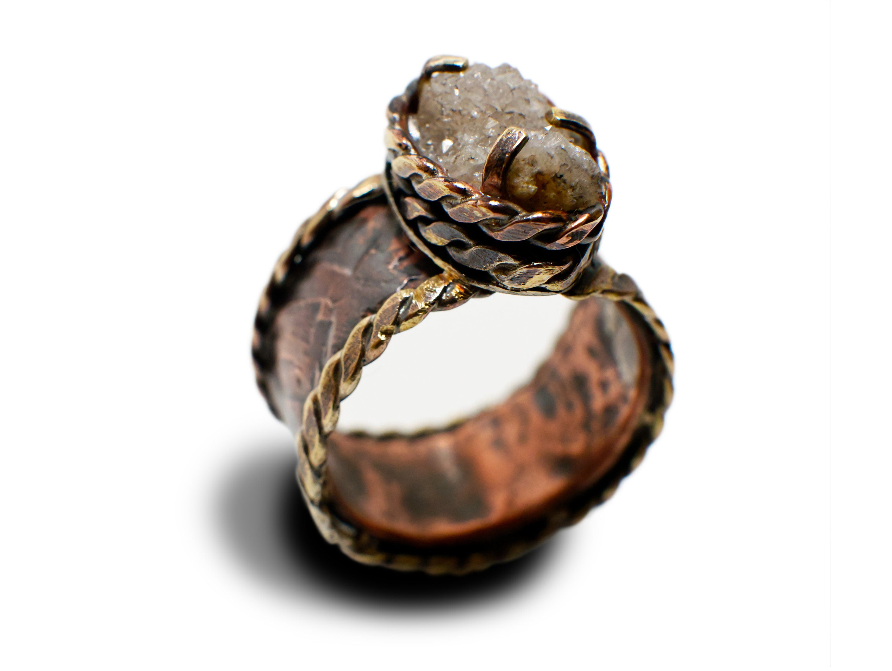 Copper, 925 Sterling Silver, Brass, And Natural Geode Ring/Ring Size 5 & 9.