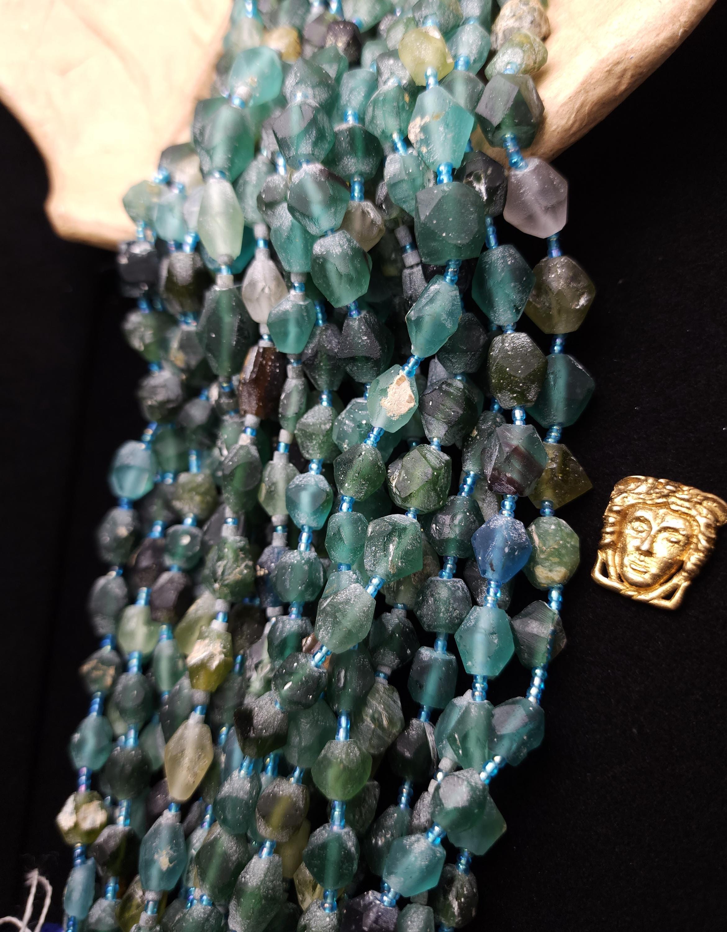 Ancient Roman Faceted Beads, 15" Full Strand, 8-16mm, Recycled Glass Beads for Jewelry Making.