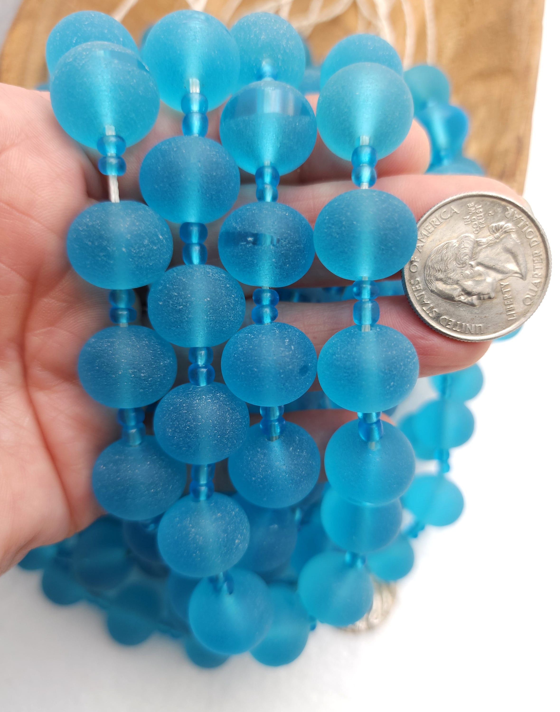 Large Afghan Beads Full Strand 15-16" 21 Beads 16mm, Sea Glass Beads, Vintage Beads, Jewelry Making Supplies.