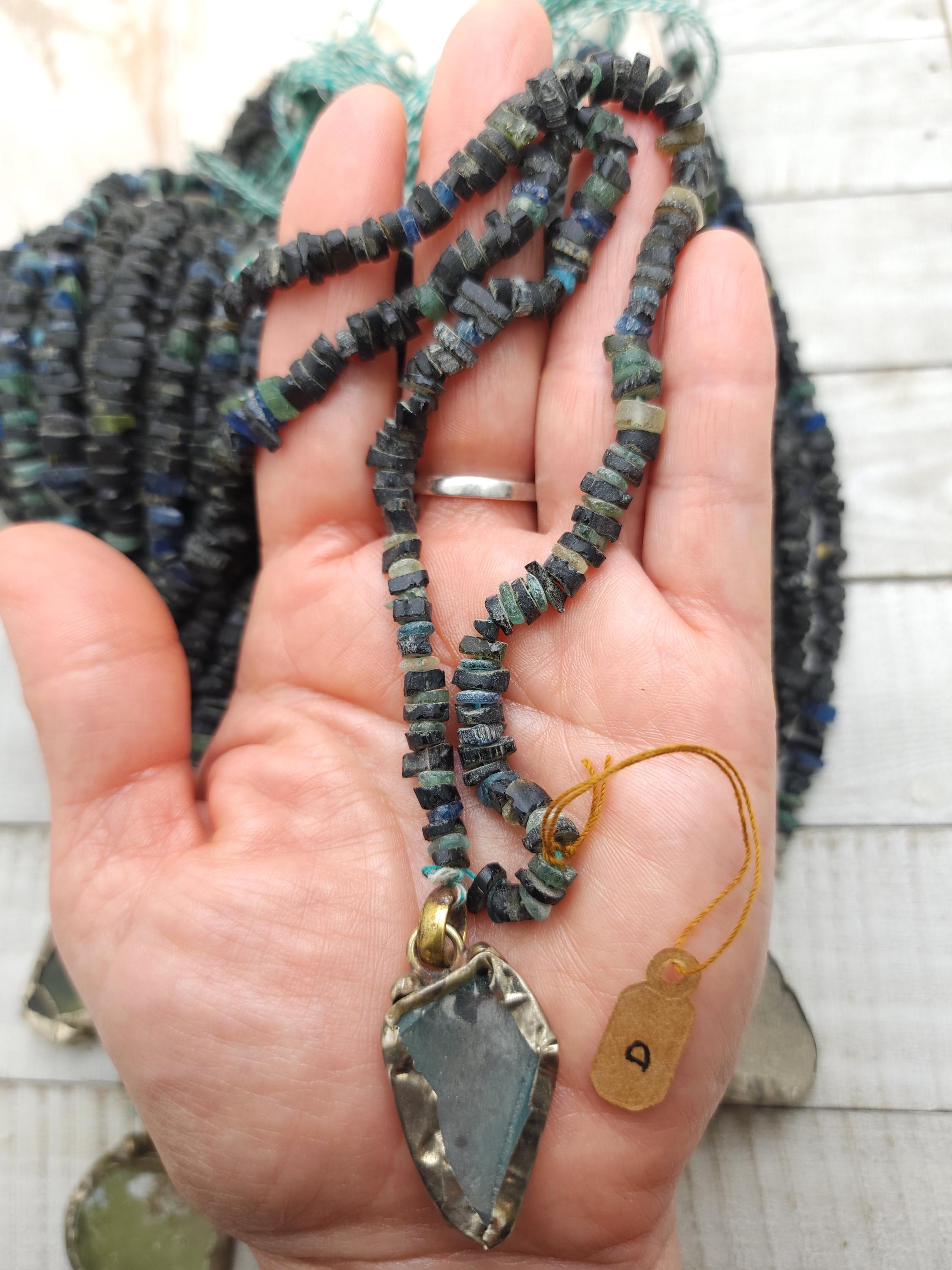 Unusual Dark Beads of Ancient Rome, Rustic Beads, Afghan Jewelry, Large Roman glass pendant, Strand 14-15" 4-10mm, Jewelry Supplies
