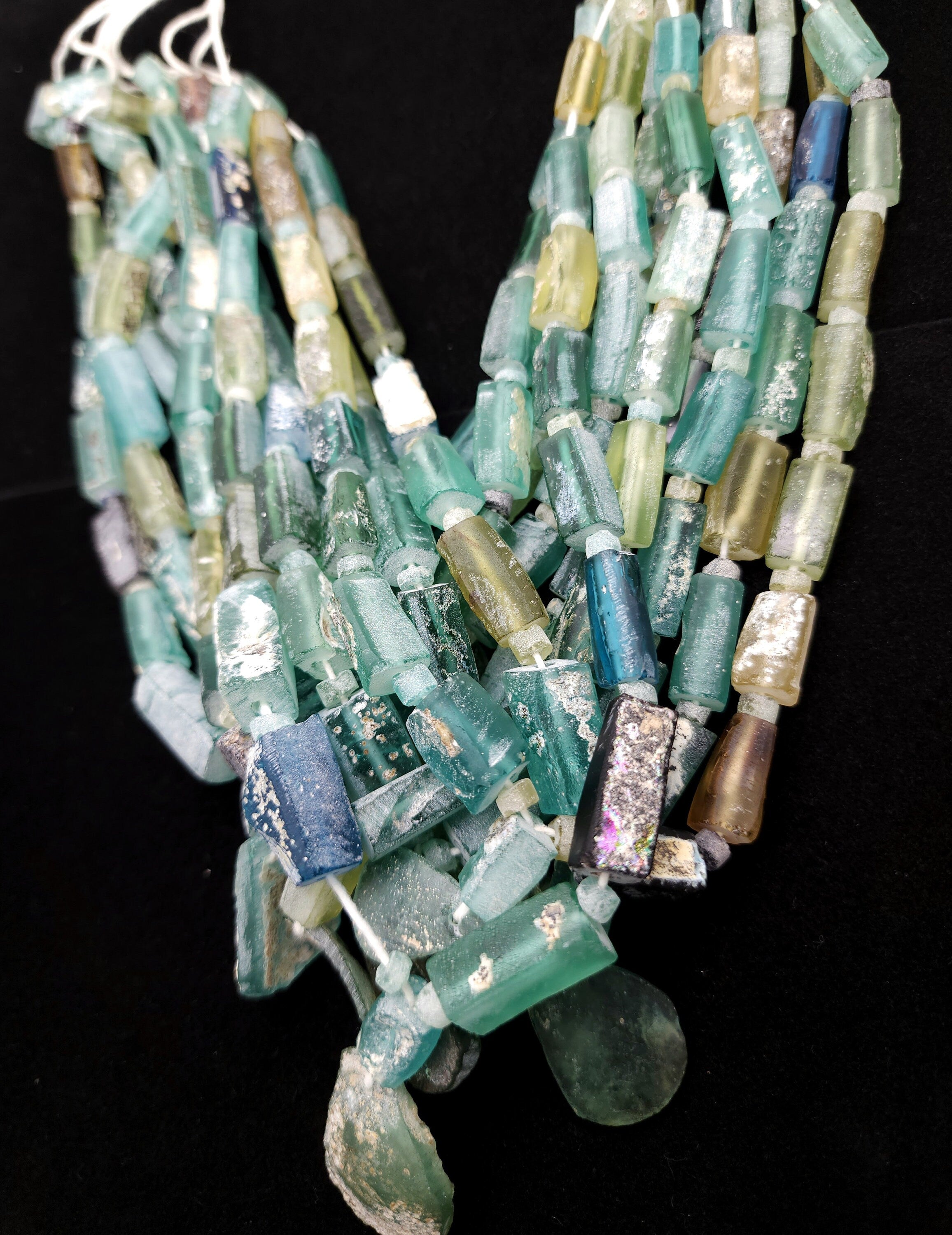 Large Square Genuine Ancient Roman Glass Beads Lots Of Patina The Glass Speaks For Itself Of Its Age Over 2000 Years Old, Strand 14-15".