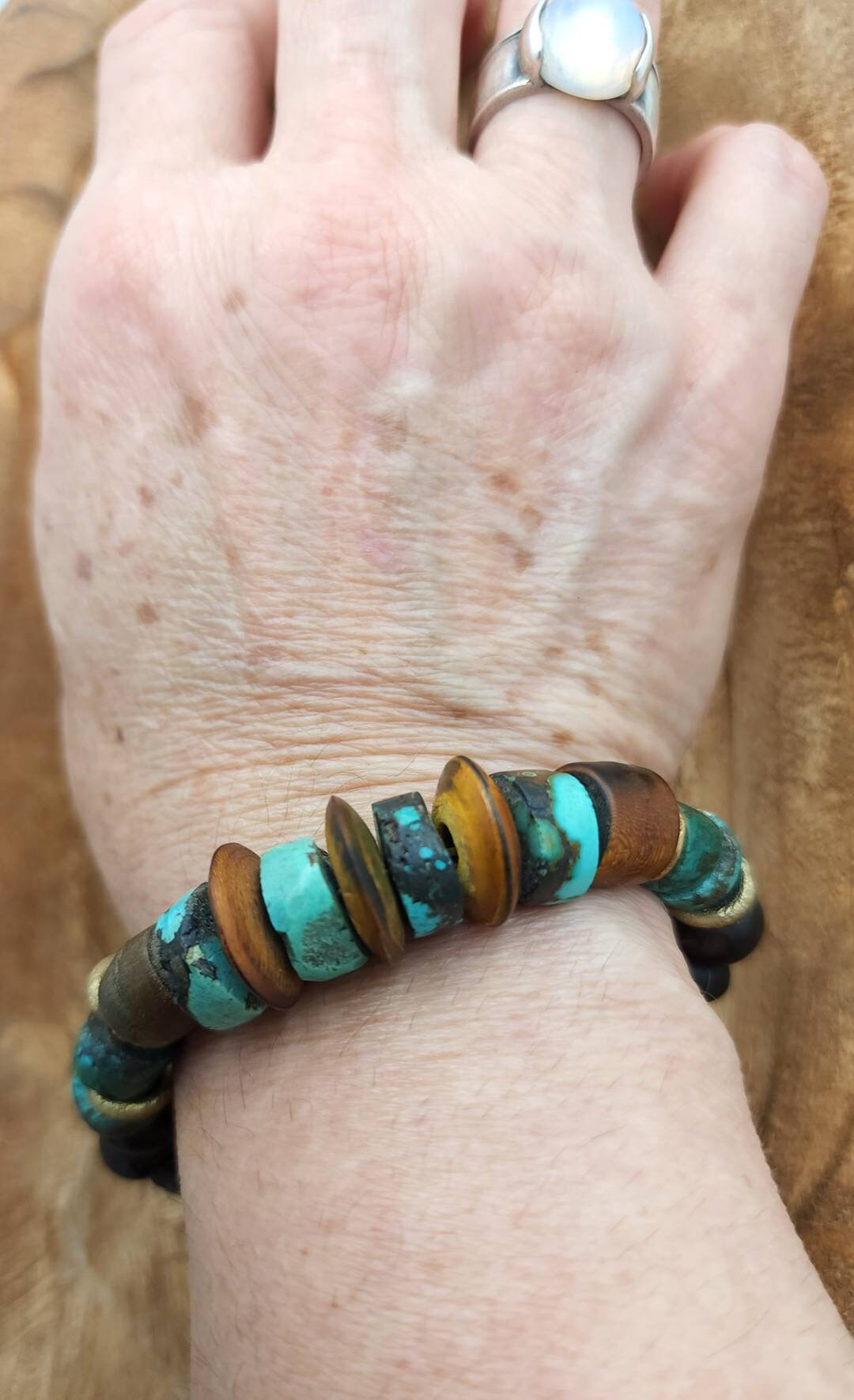 100% Natural Turquoise December Month Bracelet For Him Or For Her / Ethnic Boho Hippie Navajo / Handmade Jewelry/Fits 8-9 "