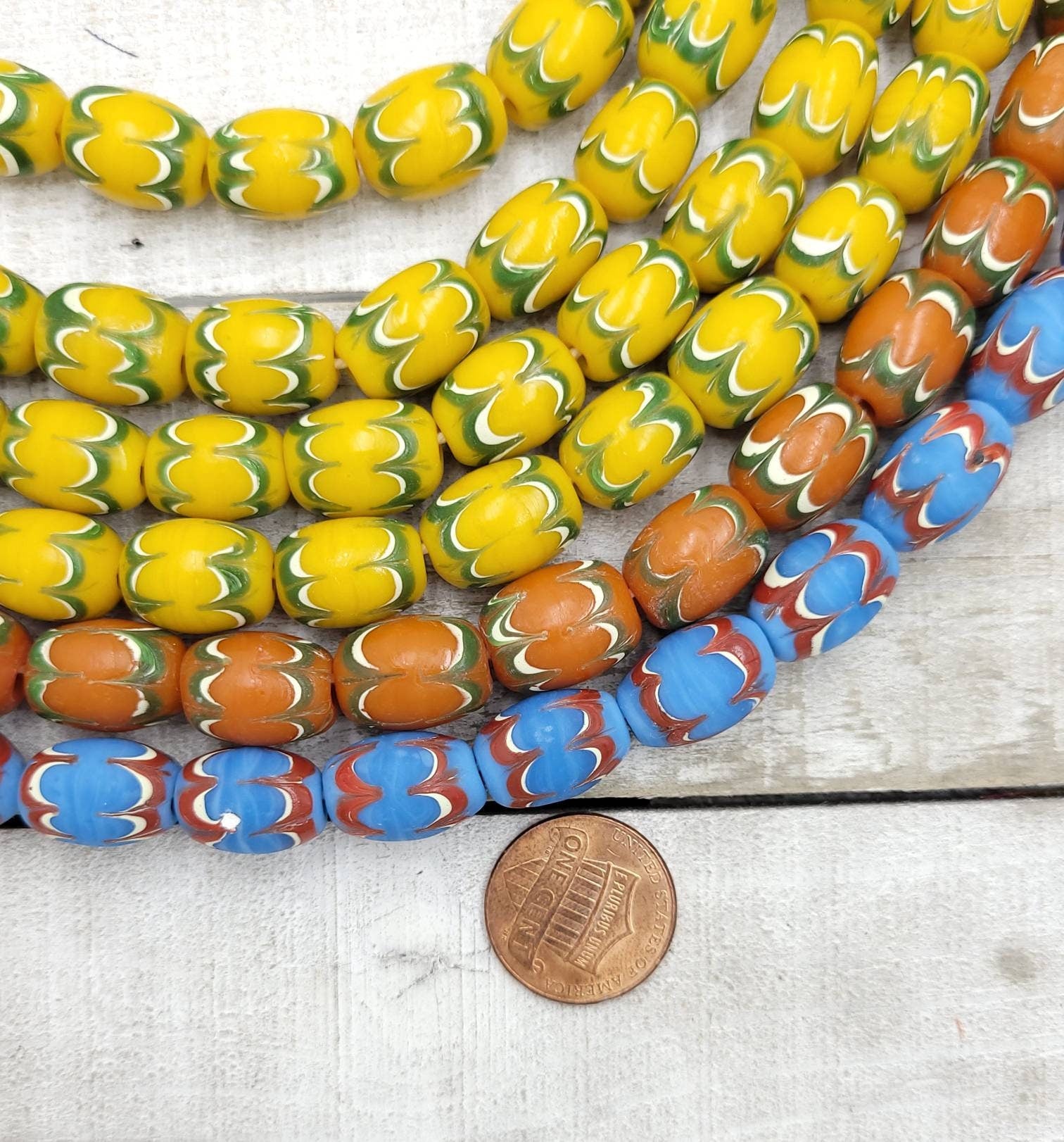 Chevron Style Glass Beads, Vintage Thailand Chevron 14x11mm 10 Beads, Jewelry Supplies, Indonesian, Lampwork Beads.
