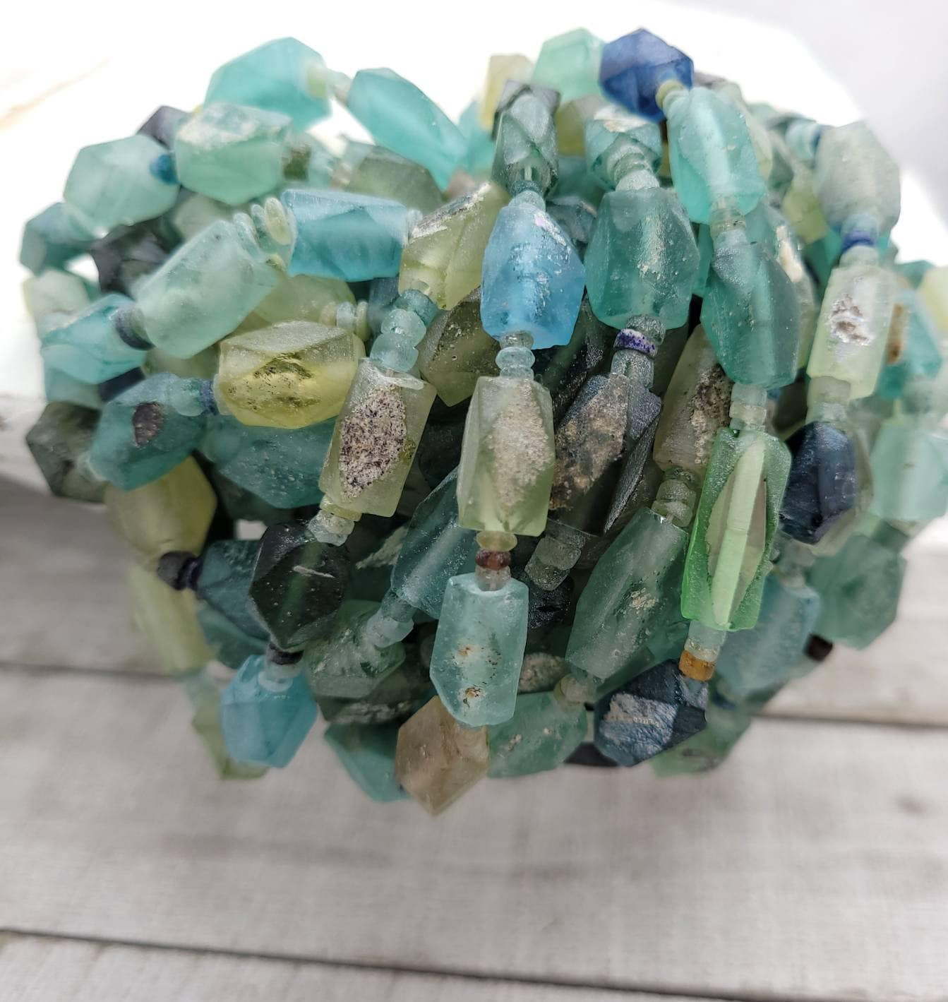 Authentic Genuine Ancient Roman Glass Faceted Diamond-Shaped Roman Glass Beads /15 "-16" Full  Strand Big Diamond 10-16mm/ Jewelry Supplies.