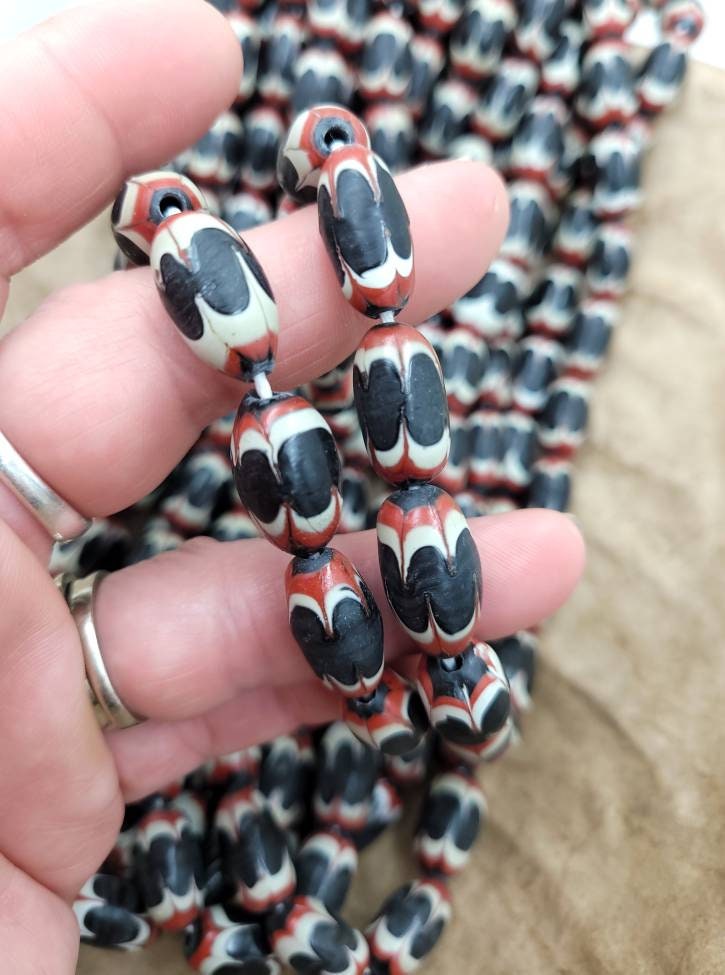 Vintage Thailand Chevron Beads 19mm x 10mm, Choose the Strand Length Option, Jewelry Supplies, Indonesian, Glass Beads Like Chevron.