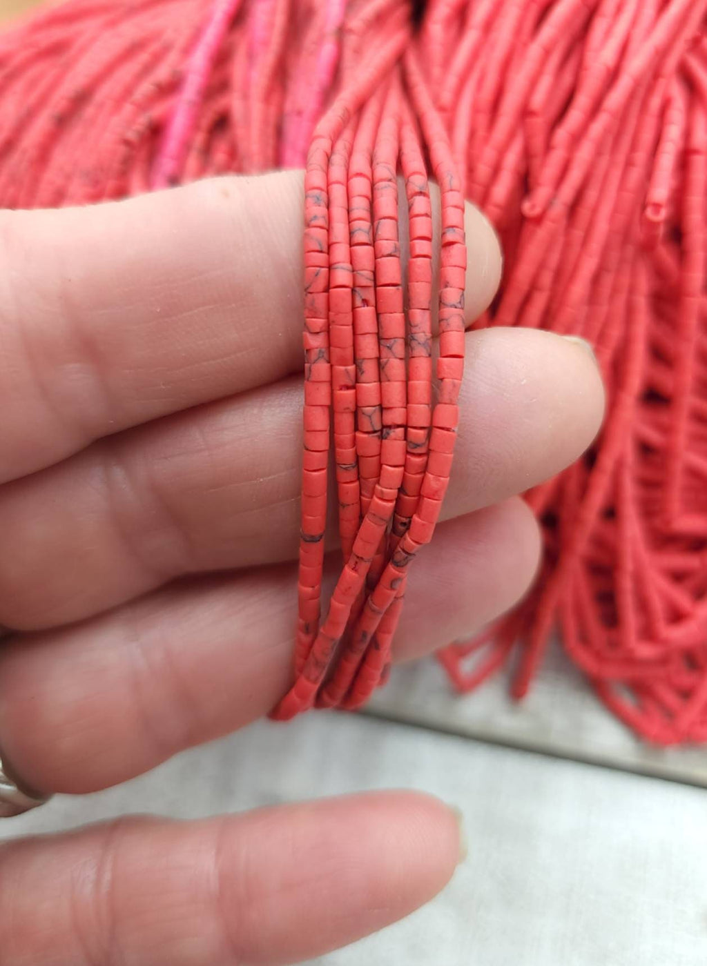 Heishi Beads Afghan Stone / Choose Option  Orange  or Turquoise Orange Strand 12" Inches 2mm / Afghanistan Beads / Jewelry Supplies.