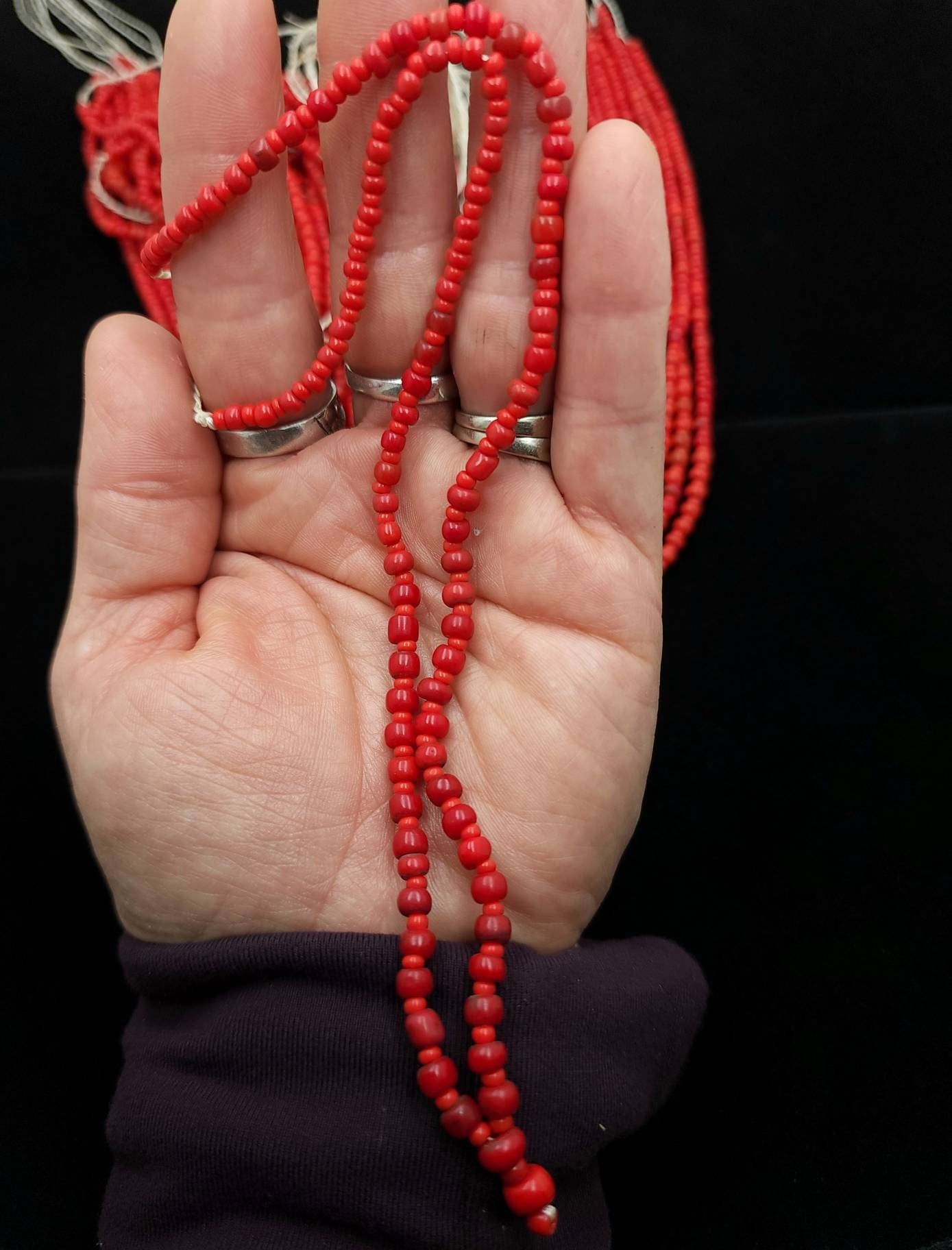 Red Afghani Glass Seed Beads Strand 17-18" Inches long 3-5mm / Heishi Beads Red Love / Afghani Necklace / Jewelry Supplies.