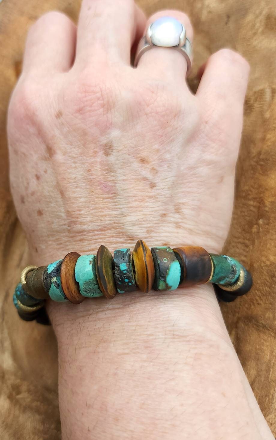 100% Natural Turquoise December Month Bracelet For Him Or For Her / Ethnic Boho Hippie Navajo / Handmade Jewelry/Fits 8-9 "