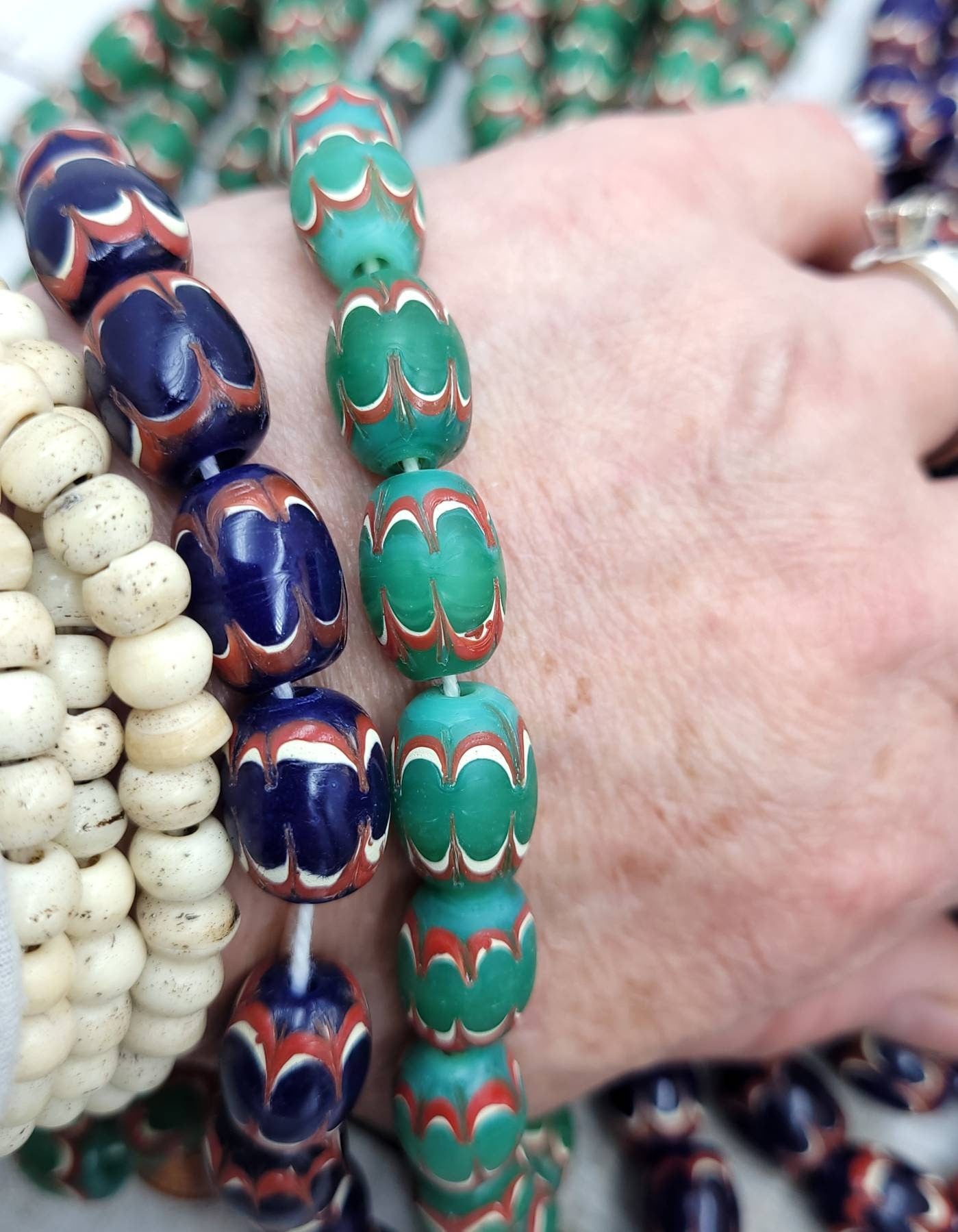 Small Chevron Style Beads, Strand With 10 Beads 13-14mm x 10-11mm / Indonesian Beads / Lampwork Beads / Thailand Beads / Jewelry Supplies.