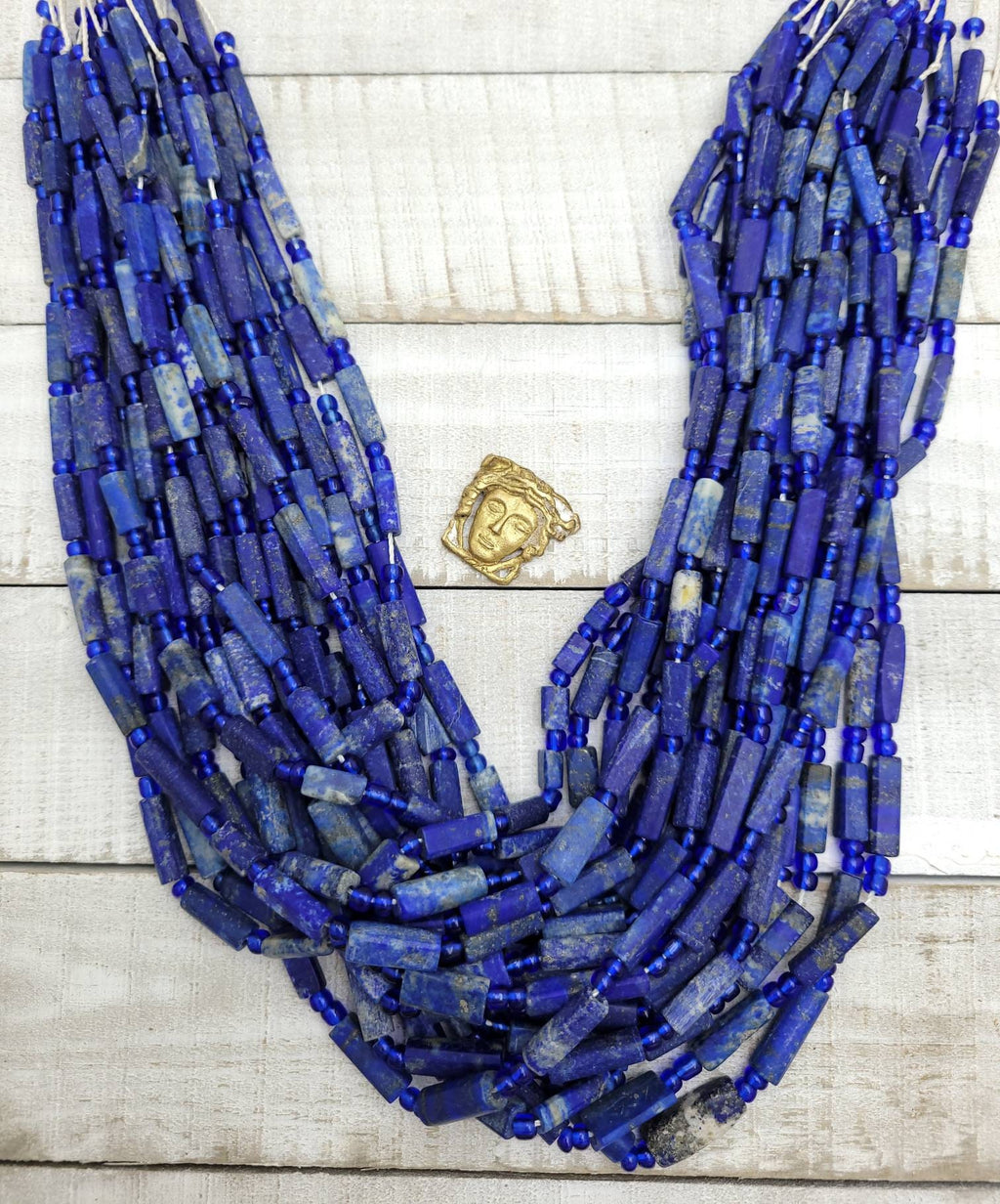 Beautiful Tube Shaped Lapis Lazuli /Cylindrical Beads  Afghan Lapis Lazuli Strand 16-17" Inches Long / Jewelry Supplies.