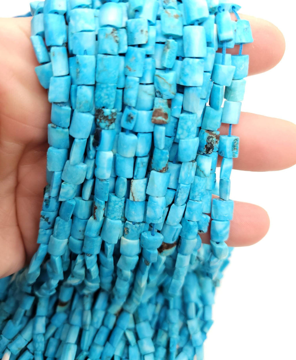 Genuine Turquoise From Afghanistan Full Strand 15" 4mm-7mm x 5mm 60-70 Beads, Rustic Square Beads Of Turquoise, Jewelry Making Supplies.