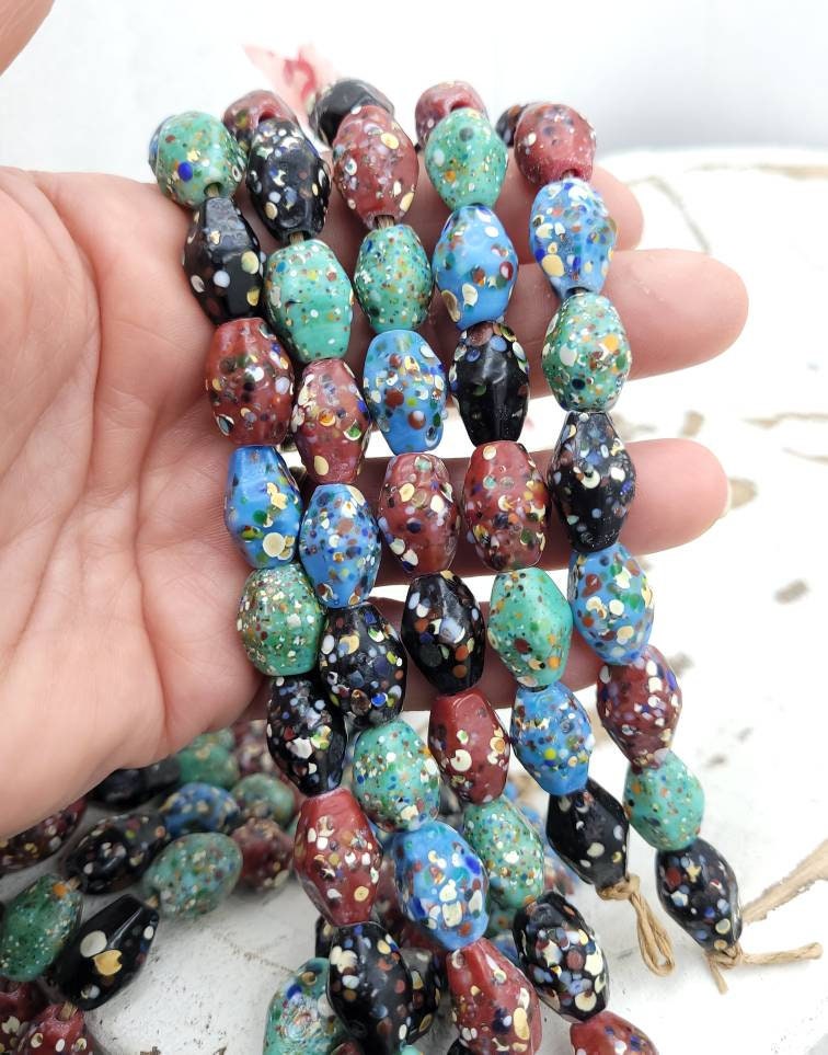 Thailand Diamond Shaped Mosaic Glass Beads/ Strand With 12 Beads14-17mm/ Thailand Beads / Indonesia / Lampwork Beads/Jewelery Supplies.