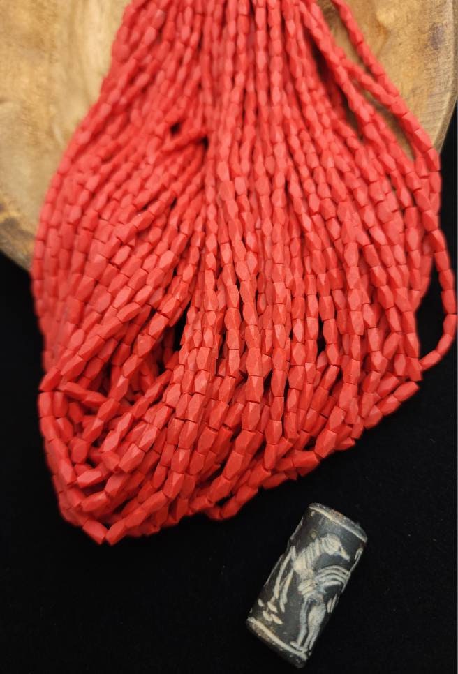 Afghan Howlite Stone Coral Red Faceted Rectangular Beads 5-6mm×3mm Strand 14-15" 60-65 Beads / Jewelry Making Supplies.