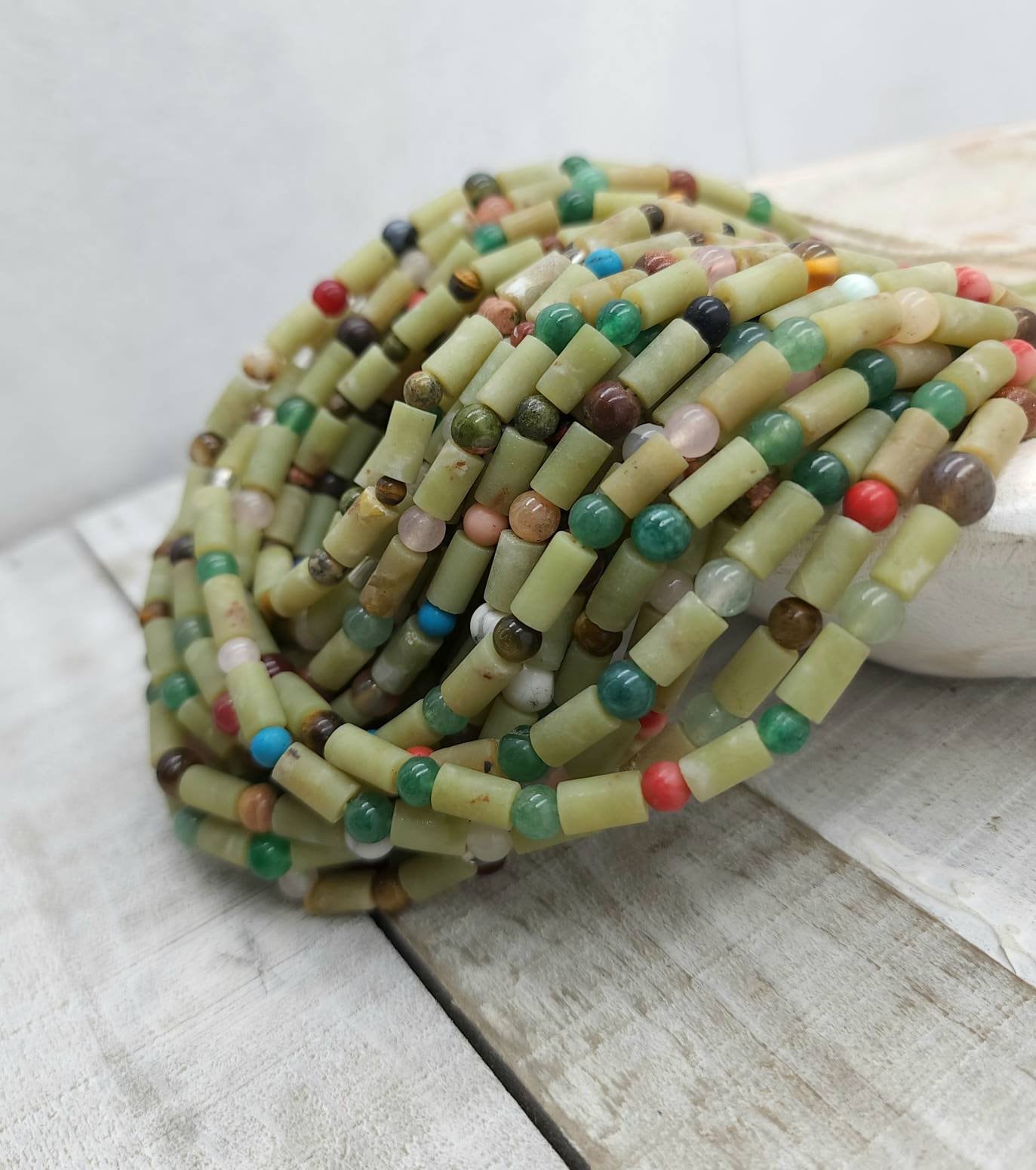 Beautiful Natural Jade From Afghanistan / Afghani Necklace / Strand14" 54 Beads 4-5mm x 9-10mm / Jewelry Making Supplies