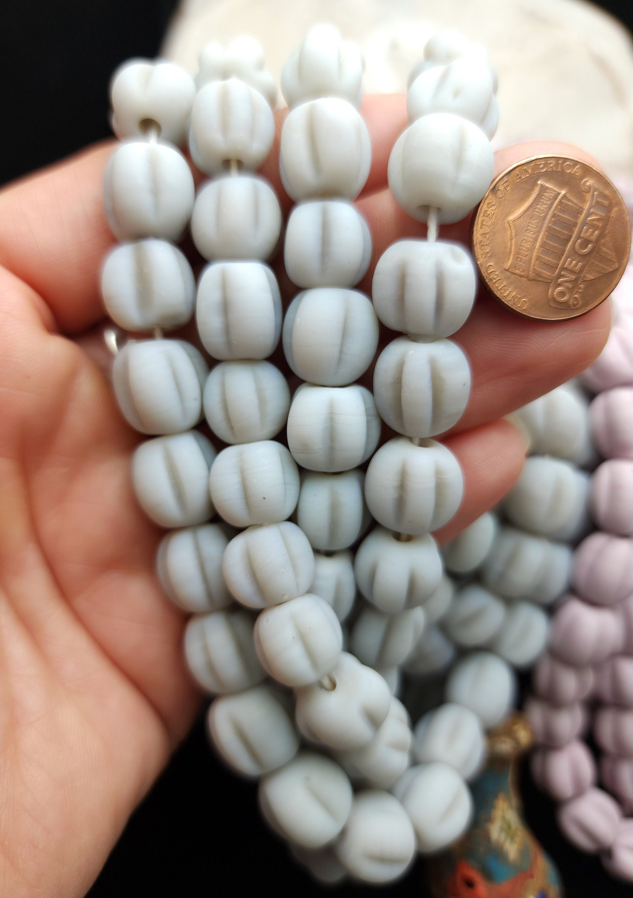 Melon Shaped Glass Beads With 9-11mm 15 Beads, Jewelry Making Supplies, Lampwork Beads, Option To Choose Lila or Silver Color, Indonesian