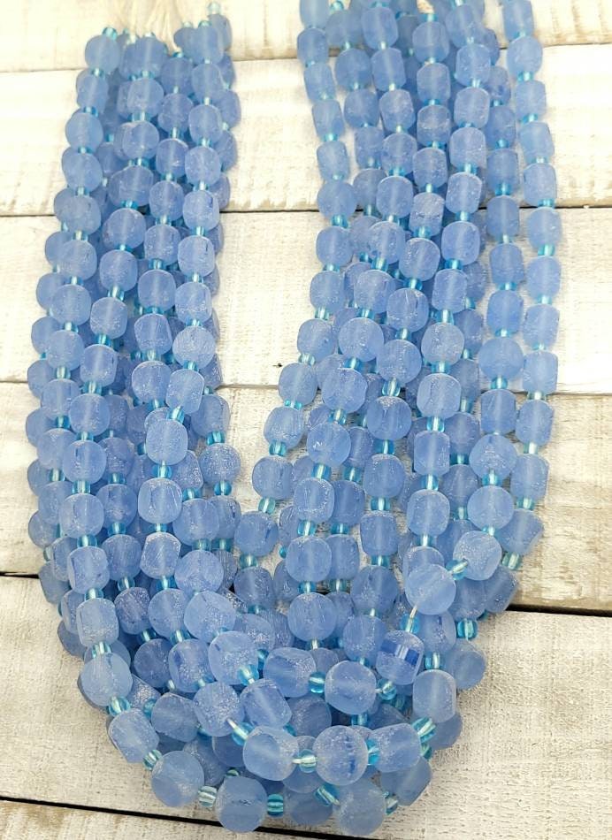 Glass Cube Beads From Afghanistan Strand 16-17 "Inches Long 10x8mm 30-32 Beads / Sea Glass / Opaque Glass / Jewelry Supplies.