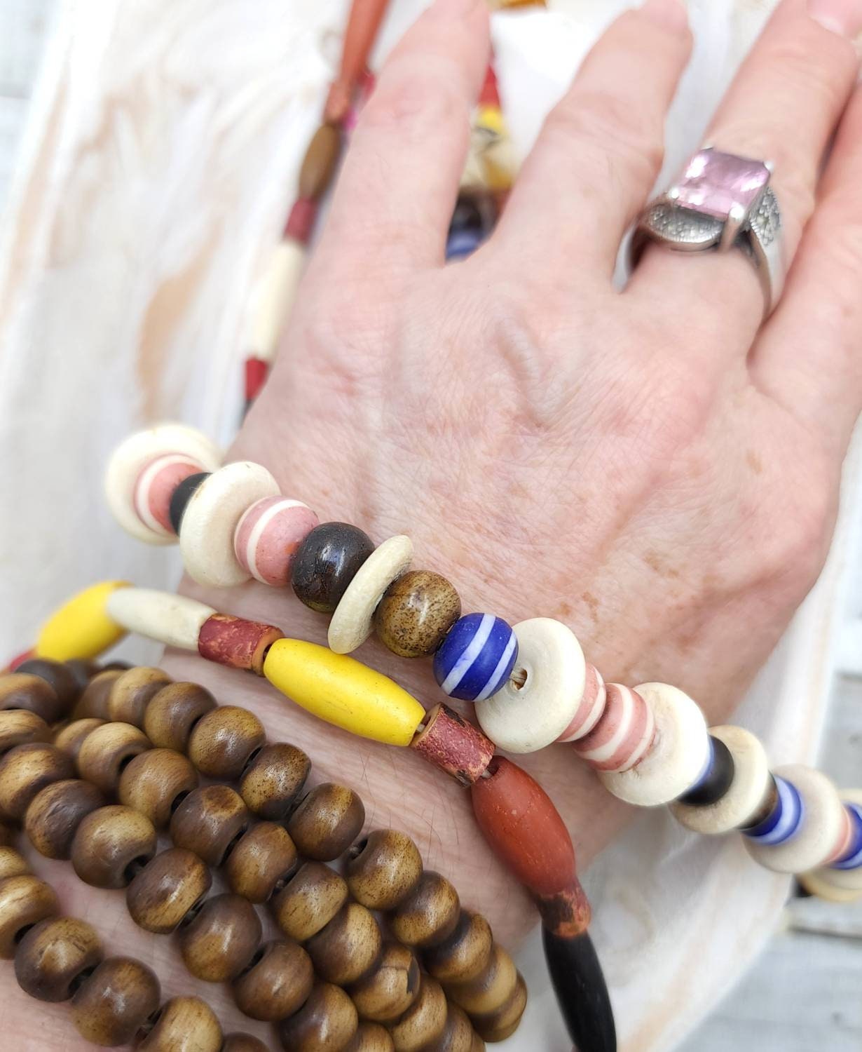 Two Strands Of Fun Colored Bone Beads / Jewelry Making Supplies / Tube Shaped Bone Beads.