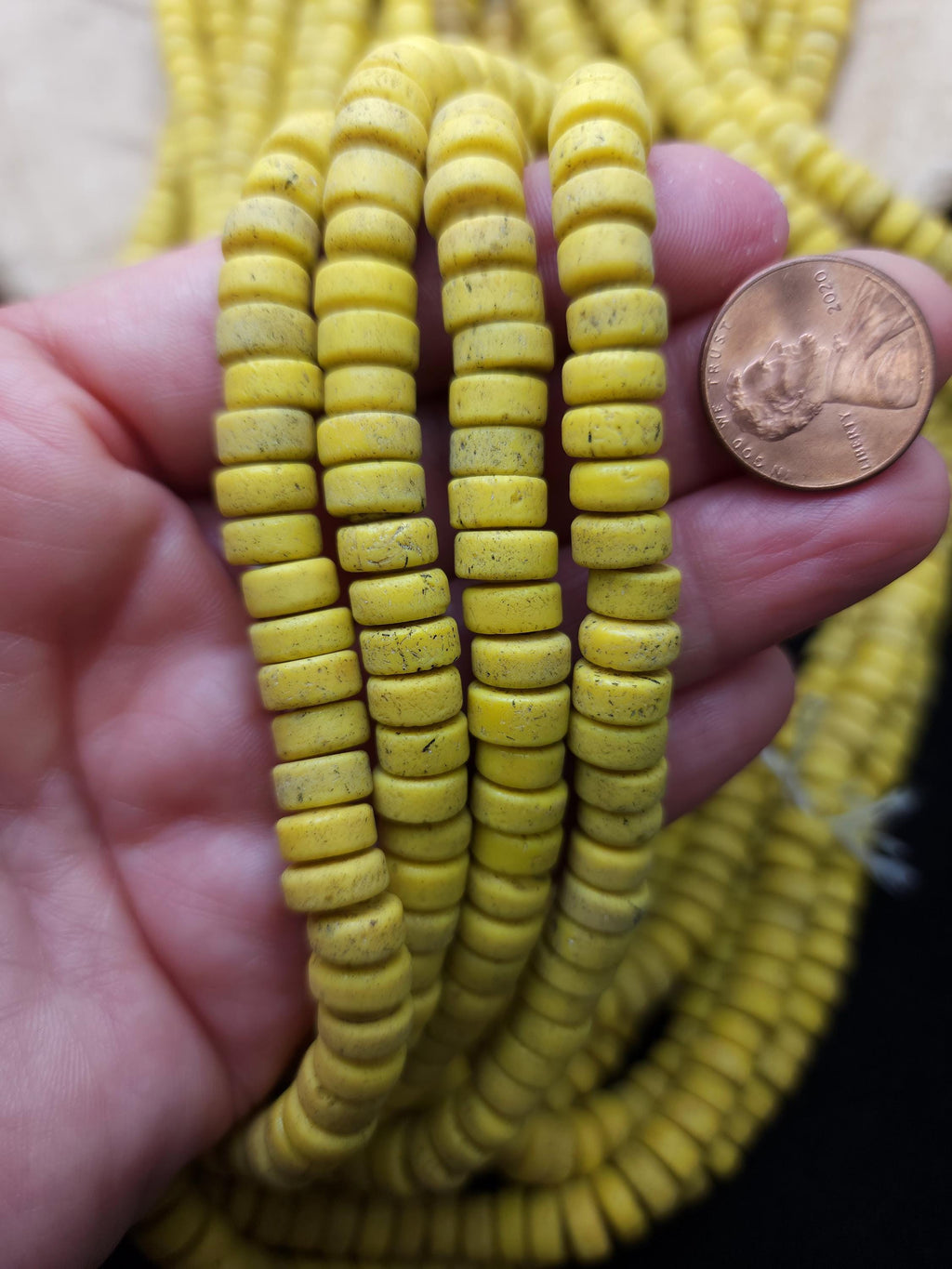 Yellow Canary Glass Beads With Antique Rustic Acent / 8mm 10" Long Strand / Indonesia Java Beads / Jewelry Making Supplies / Craft.