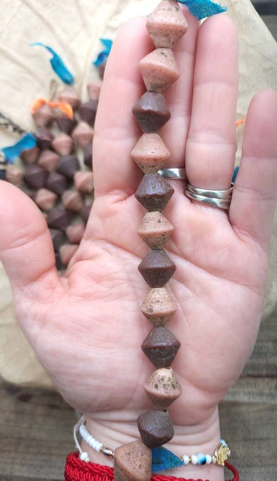 Old Rustic Glass Beads From Java Indonesia Strand 12 Beads14-15mm x 14mm Large Hole / Vintage / Tribal / Ethnic / Boho / Jewelry Supplies.