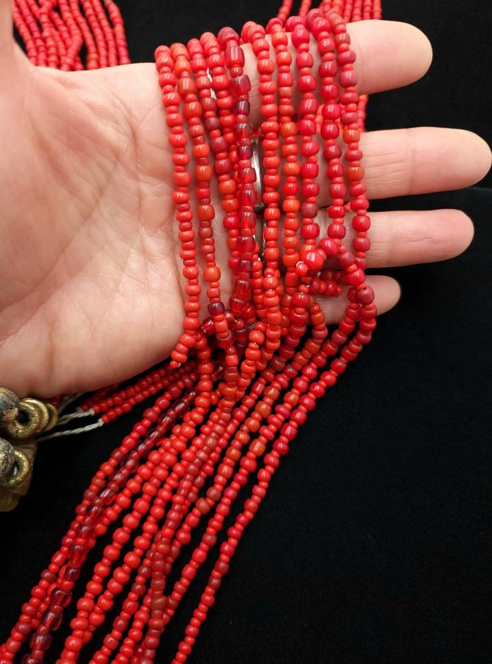 Red Afghani Glass Seed Beads Strand 17-18" Inches long 3-5mm / Heishi Beads Red Love / Afghani Necklace / Jewelry Supplies.