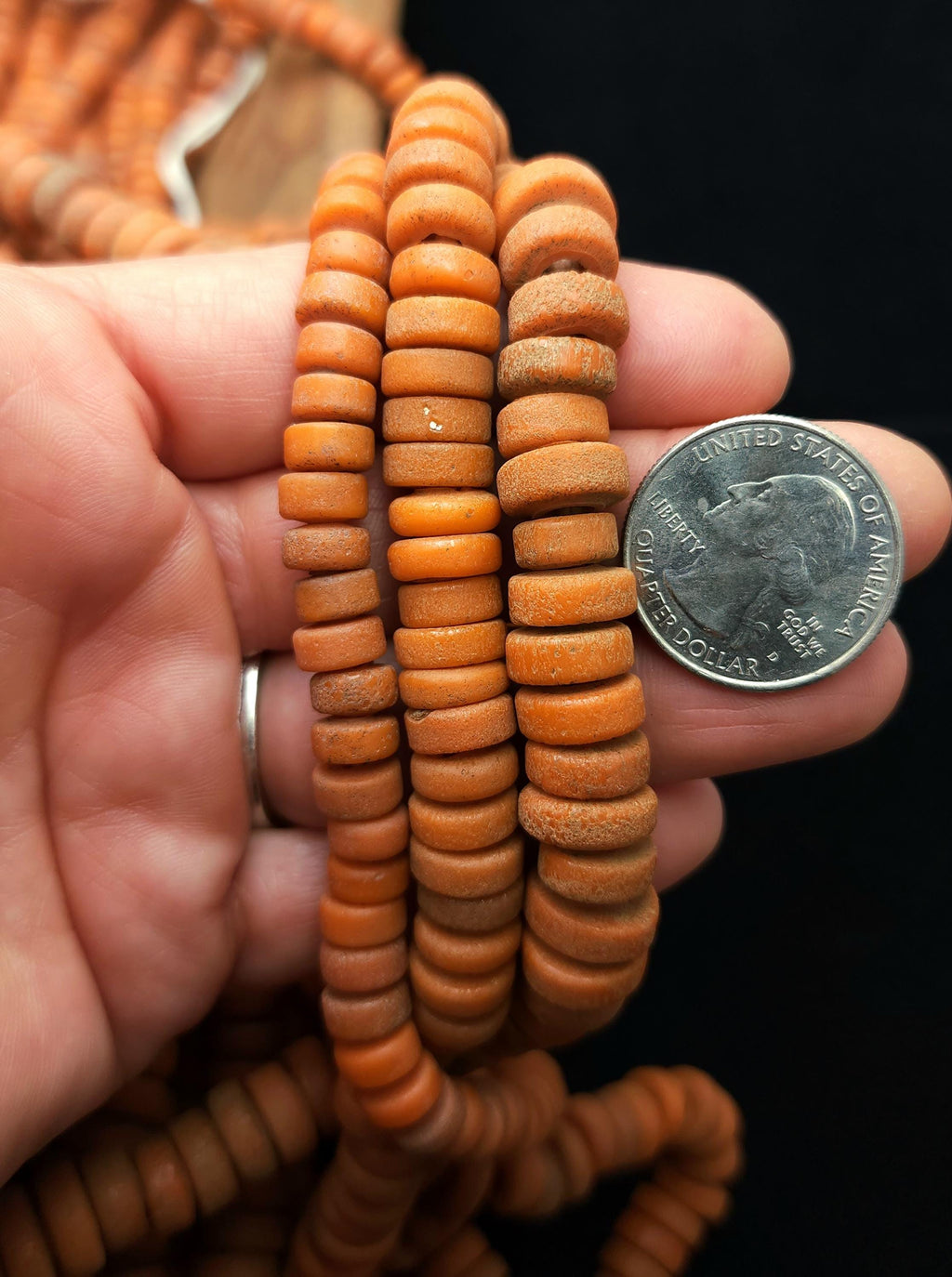 Indonesian Glass Beads, Strand 10" Choose 8, 9-10 Or 10-11mm, Carrot Orange Heishi Beads, Tribal Ethnic Jewelry Supplies.