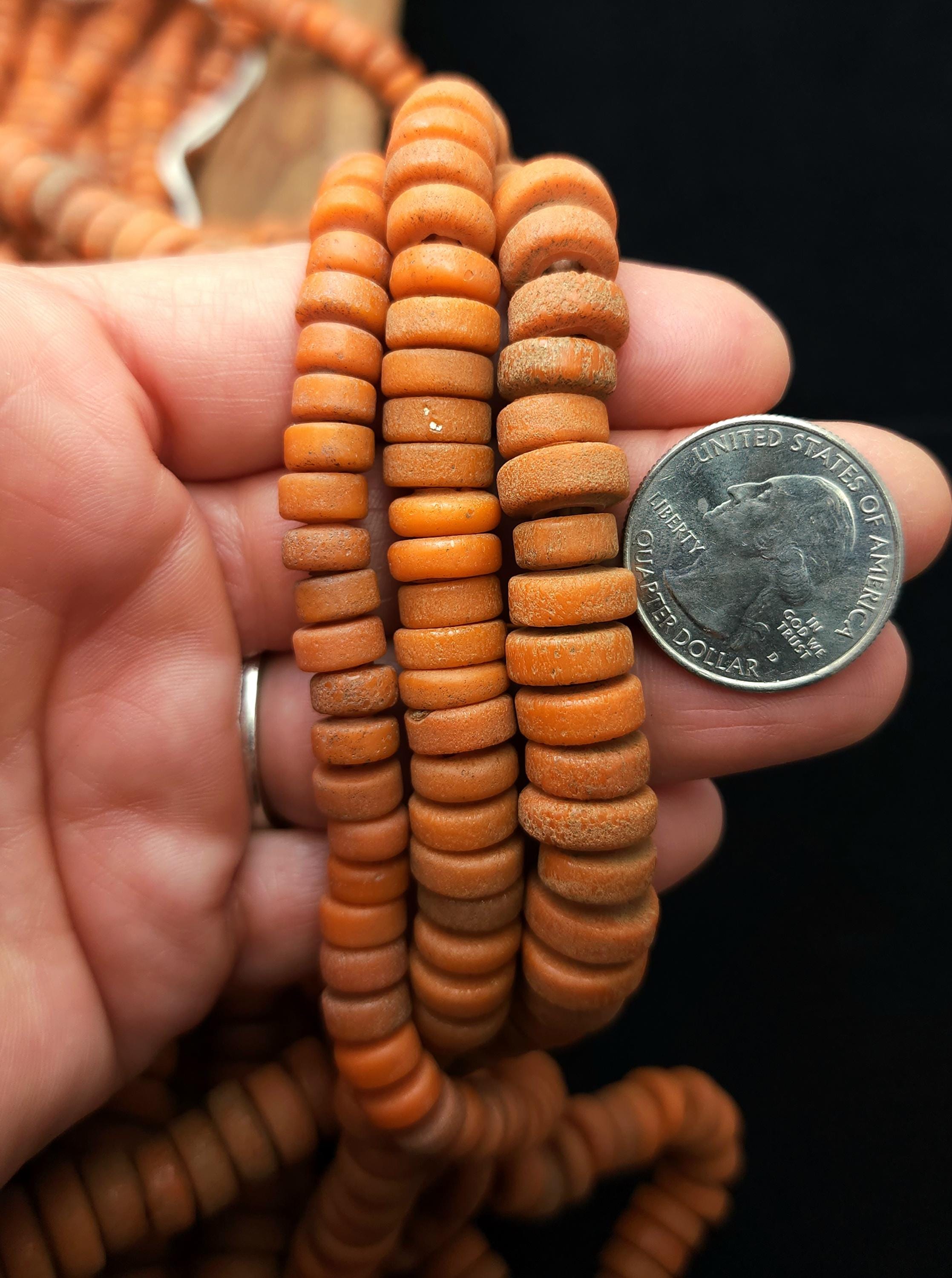 Indonesian Glass Beads, Strand 10" Choose 8, 9-10 Or 10-11mm, Carrot Orange Heishi Beads, Tribal Ethnic Jewelry Supplies.