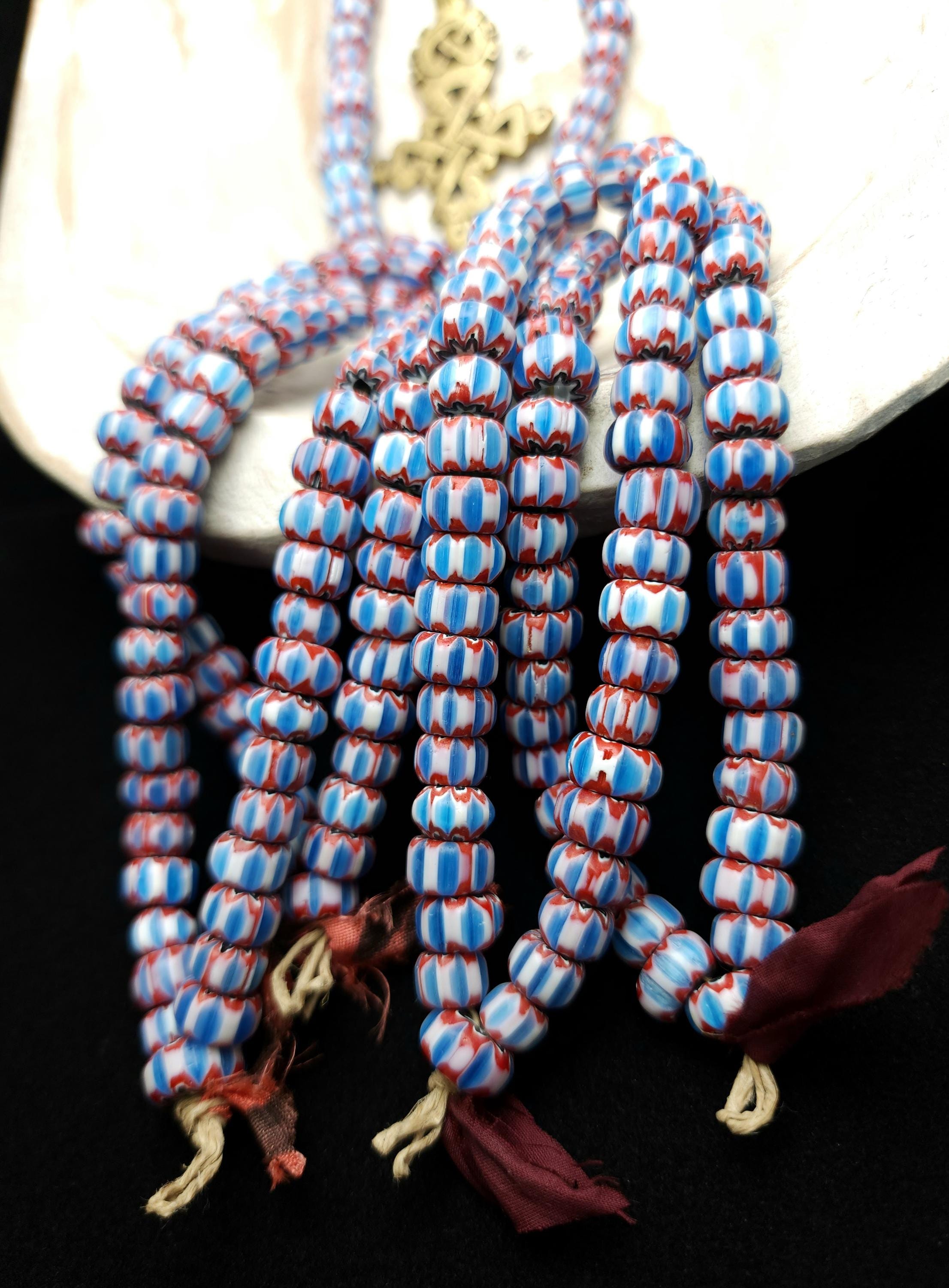 Chevron Beads 6 Layers [Blue, White, Red] Strand 10" Inches [40 Beads] 8-11mm, Jewelry Making Supplies.