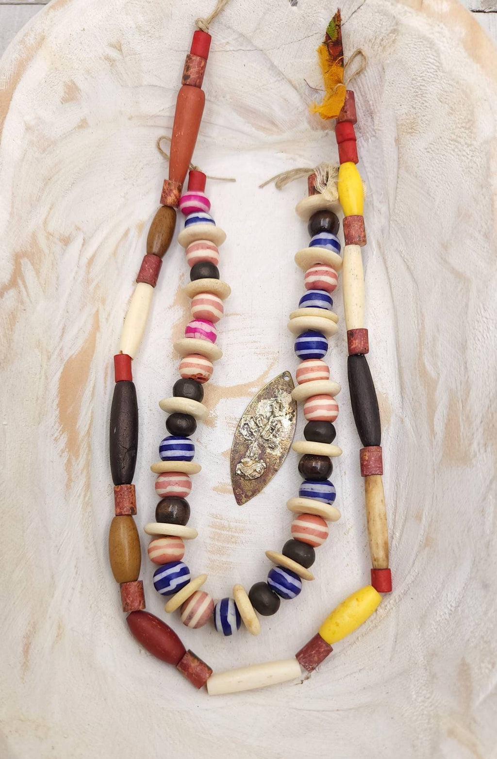 Two Strands Of Fun Colored Bone Beads / Jewelry Making Supplies / Tube Shaped Bone Beads.