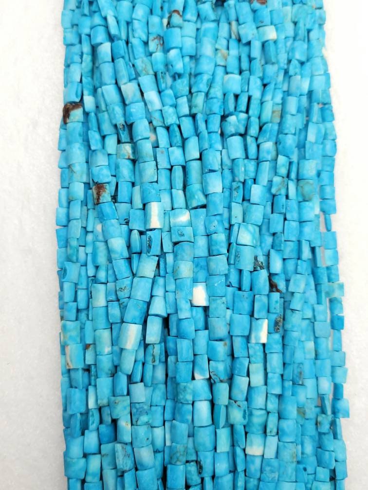 Genuine Turquoise From Afghanistan Full Strand 15" 4mm-7mm x 5mm 60-70 Beads, Rustic Square Beads Of Turquoise, Jewelry Making Supplies.