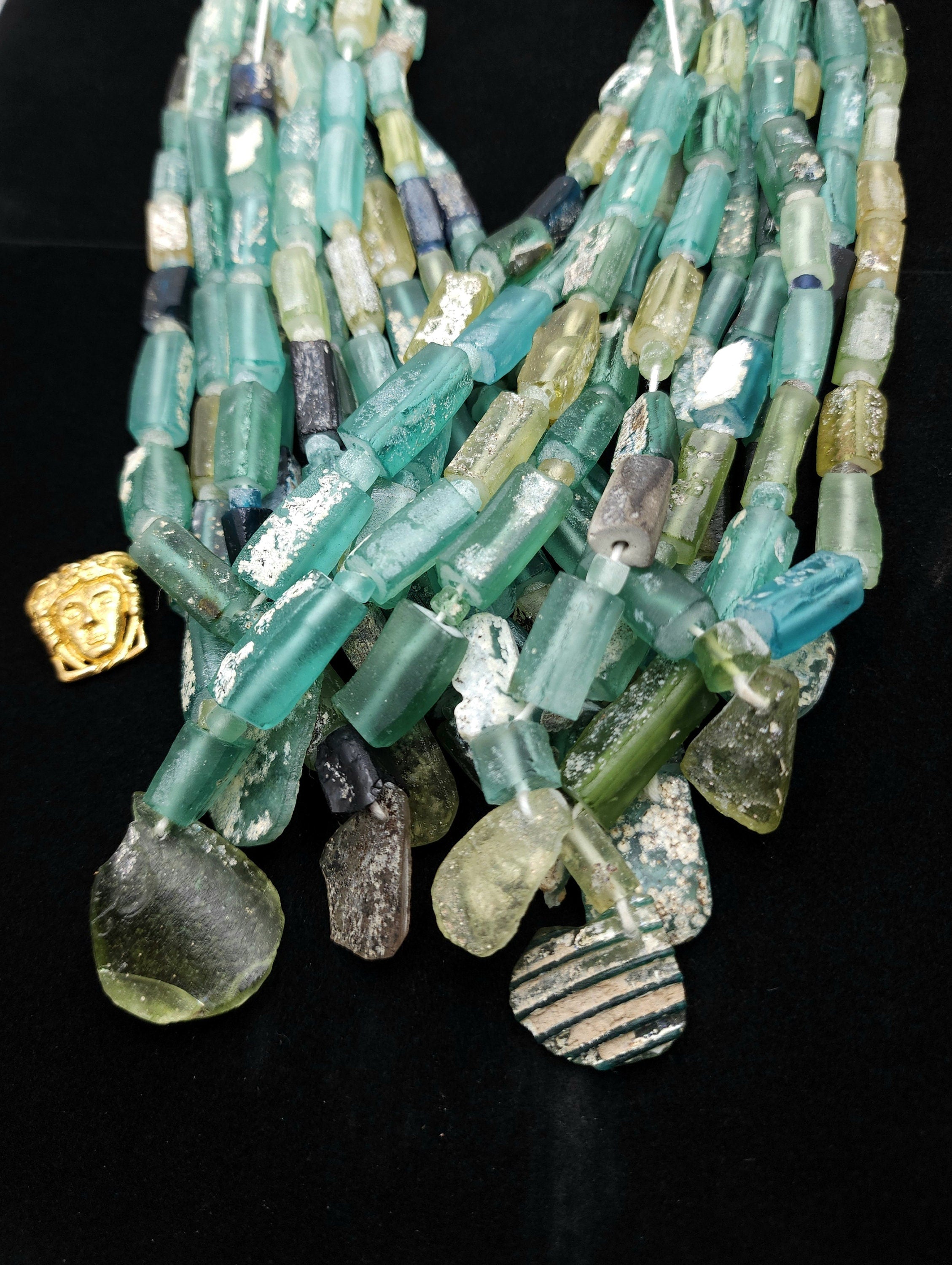 Large Square Genuine Ancient Roman Glass Beads Lots Of Patina The Glass Speaks For Itself Of Its Age Over 2000 Years Old, Strand 14-15".