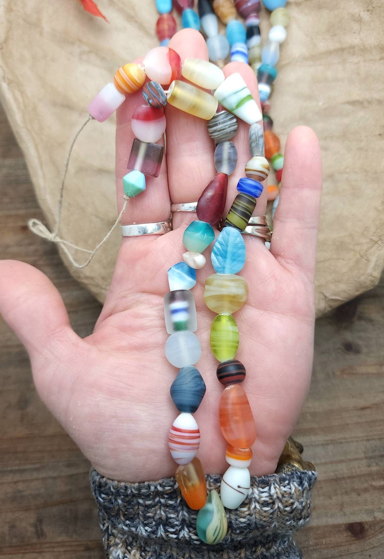 Opaque Glass Beads Strand 15-16" Inches 8-23mm / Sea Glass Beads / Fun Color Beads / Jewelry Making Supplies.