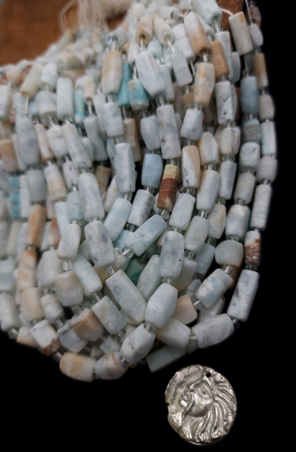 Beautiful Undyed Ancient Calcite / Natural Blue Brown White Afghanistan Calcite / Full Strand 15" 7-20mm / Jewelry Supplies.