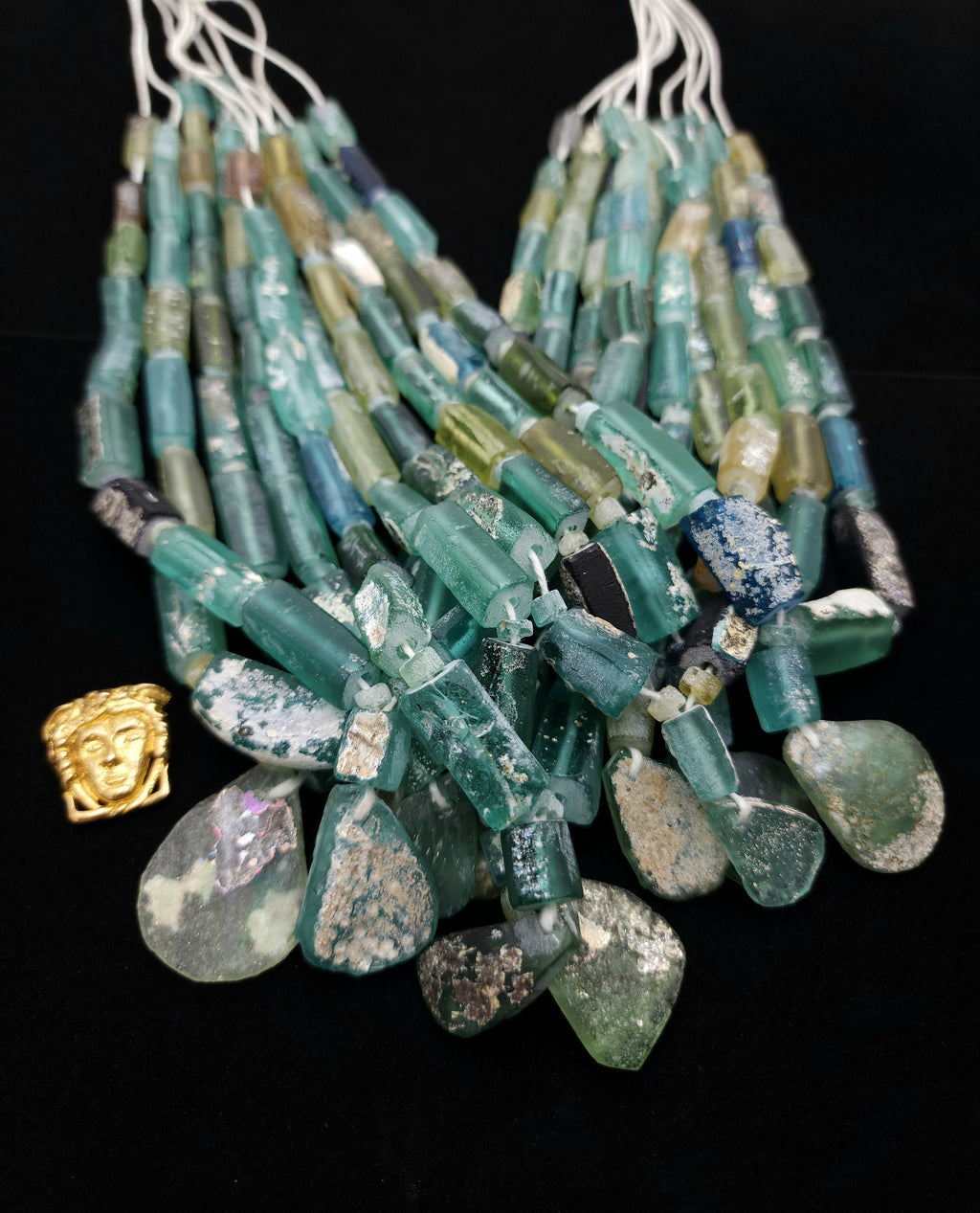 Large Square Genuine Ancient Roman Glass Beads Lots Of Patina The Glass Speaks For Itself Of Its Age Over 2000 Years Old, Strand 14-15".