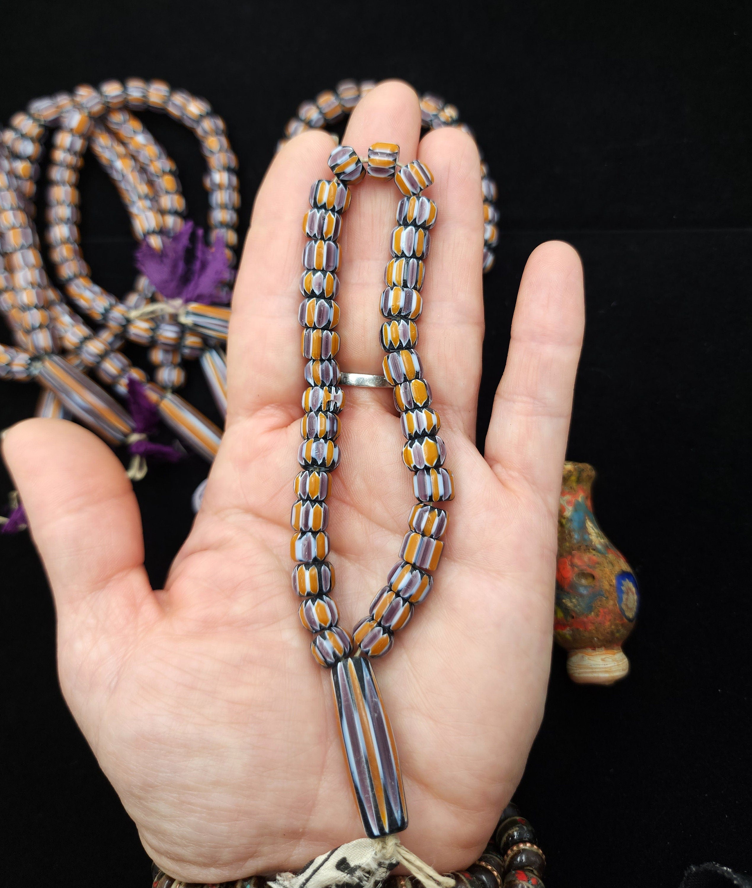 Chevron Beads 6 Layers Orange Purple White and Black Strand 8"Inches Option to choose 7-8 or 10-11mm, Jewelry Making Supplies.