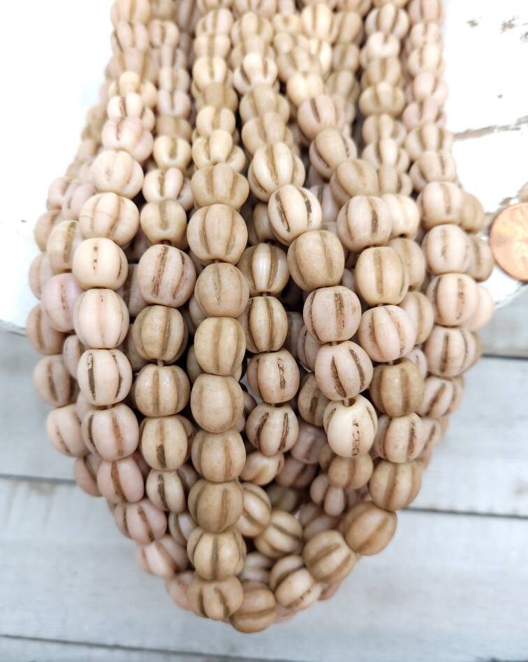Beautiful Melon Shaped Beads With Accent Rustic 10-11mm 12 Beads/Jewelry Supplies/Boho Hippie Tribal/Lampwork Beads/Indonesian /Thailand