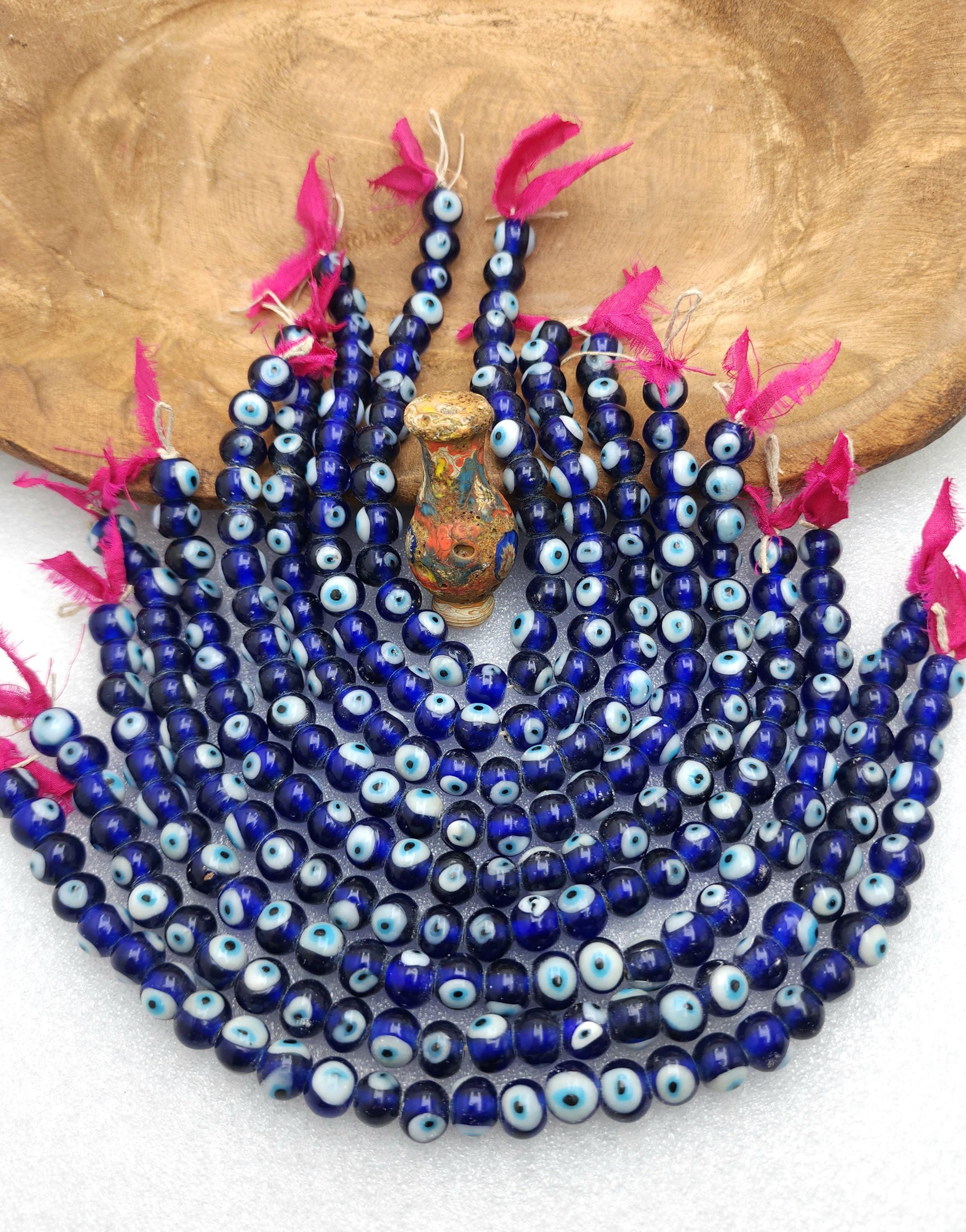 Evil Eye Glass Beads Handmade From Java Handcrafted  Strand 10" 10mm, Lampwork Beads, Blue Glass Beads, Jewelry Making Supplies, Craft.