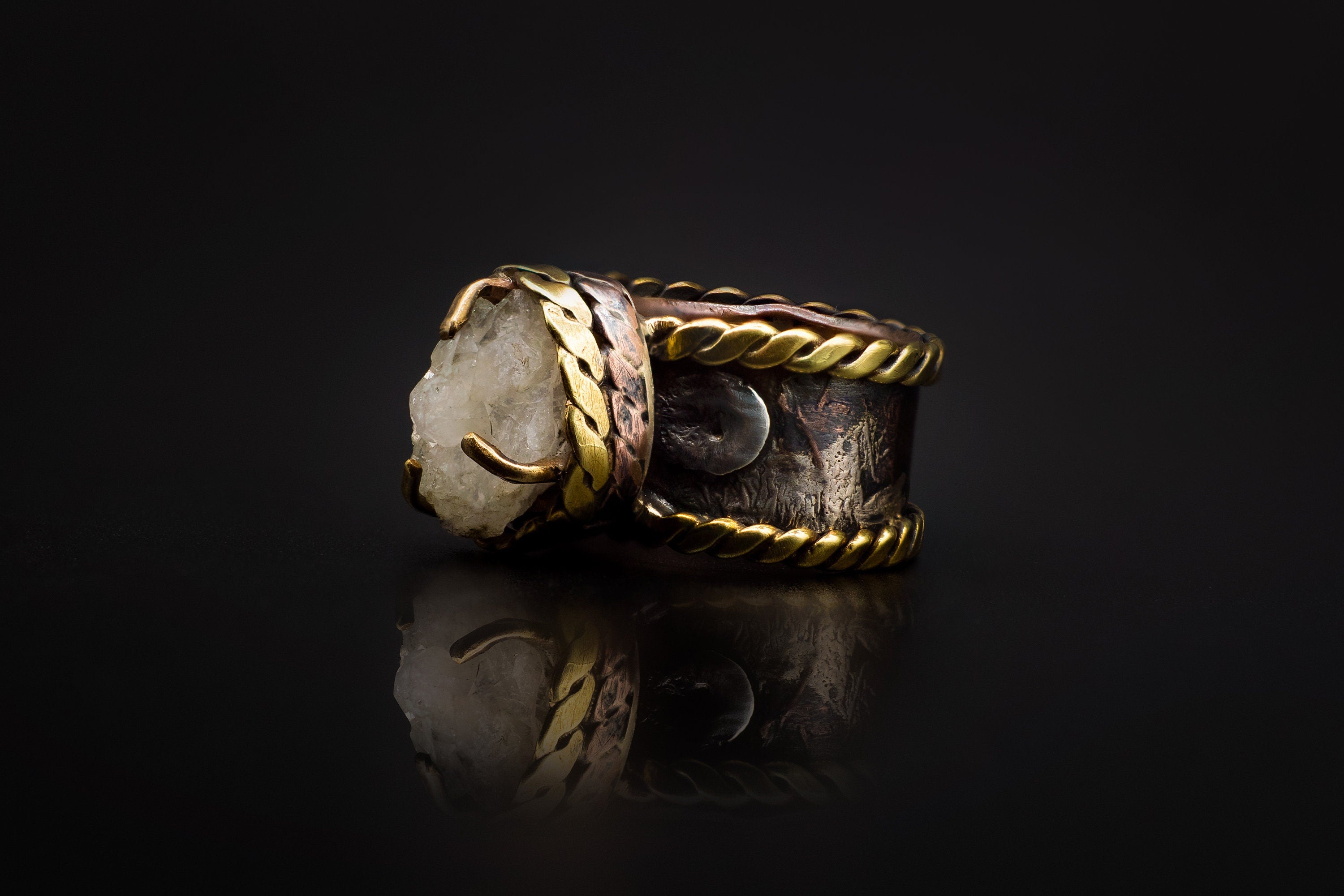 Copper, 925 Sterling Silver, Brass, And Natural Geode Ring/Ring Size 5 & 9.