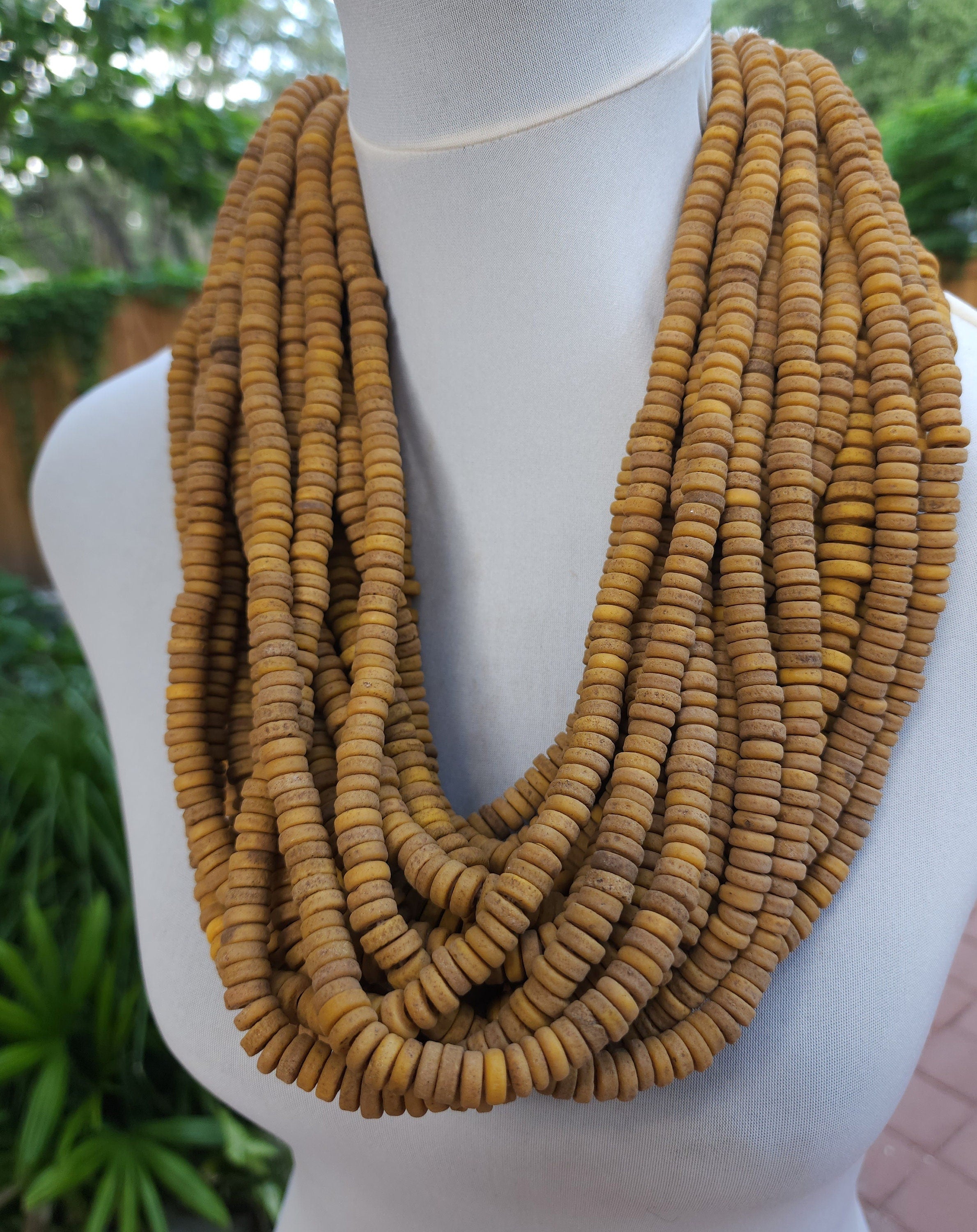 Old Yellow Beads With Antique Rustic Accent / Handmade From Indonesia / 9-12mm 10" Strand  / Indonesia / Java / Boho / Tribal / Ethnic