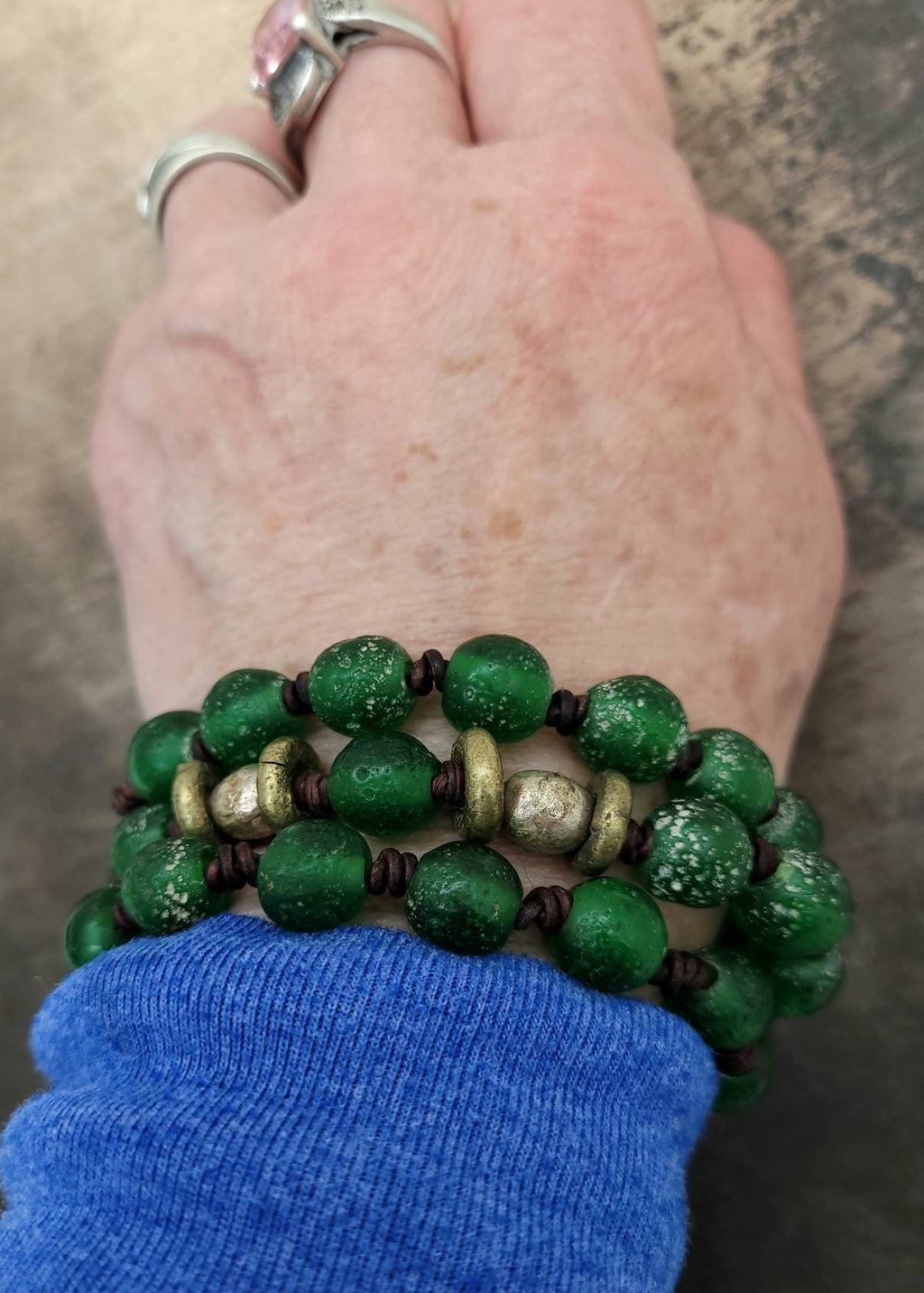 Beautiful Leather Bracelet / Bracelet for Men or Women / Antique Rustic Indonesian Glass Bead Jewelry/Boho/Tribal / Native American/ Ethnic.